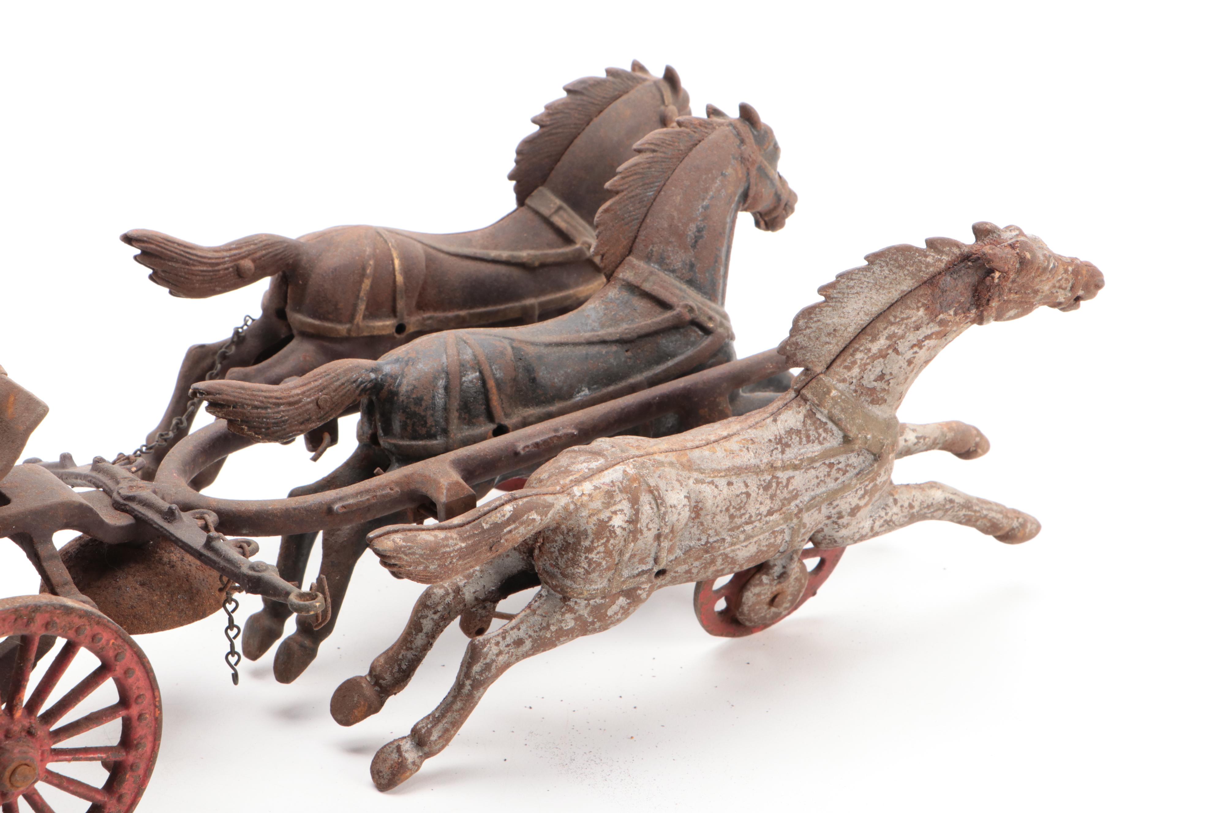 Cast Iron Horse Drawn Fire Pump Wagon, Early 20th Century