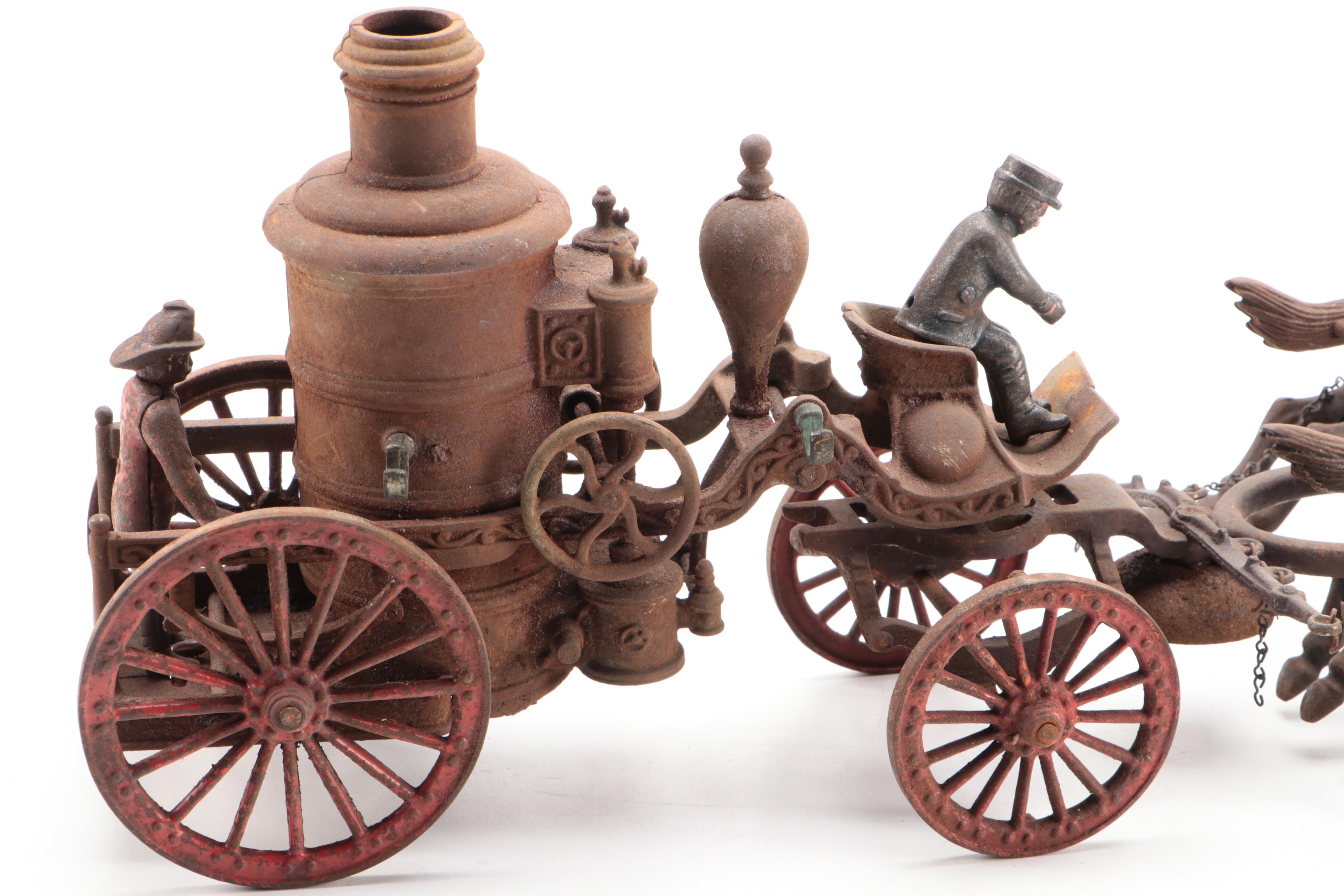 Cast Iron Horse Drawn Fire Pump Wagon, Early 20th Century