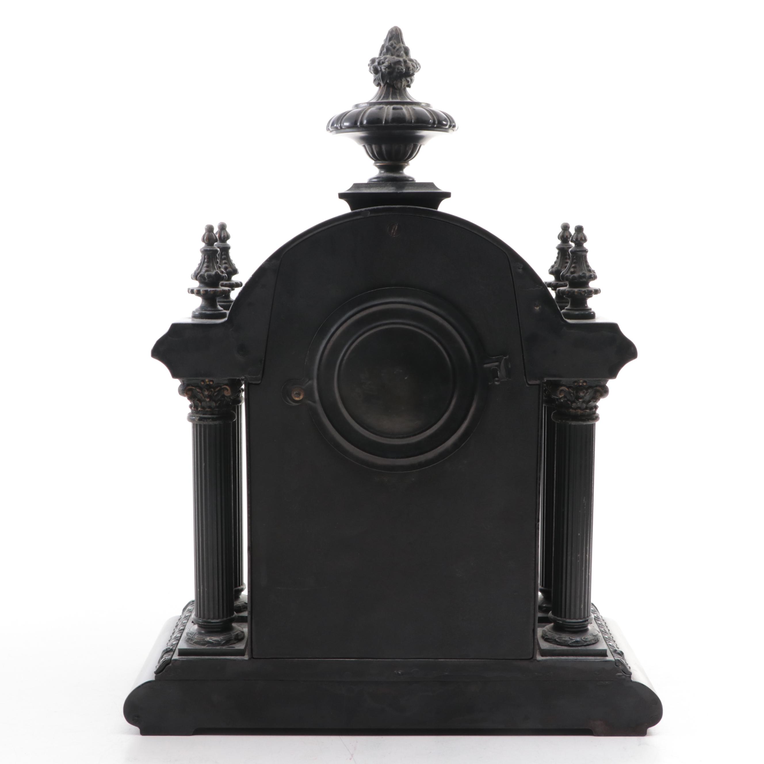 Ansonia Victorian Style Slate and Metal Mantel Clock, Late 19th/ Early 20th C.