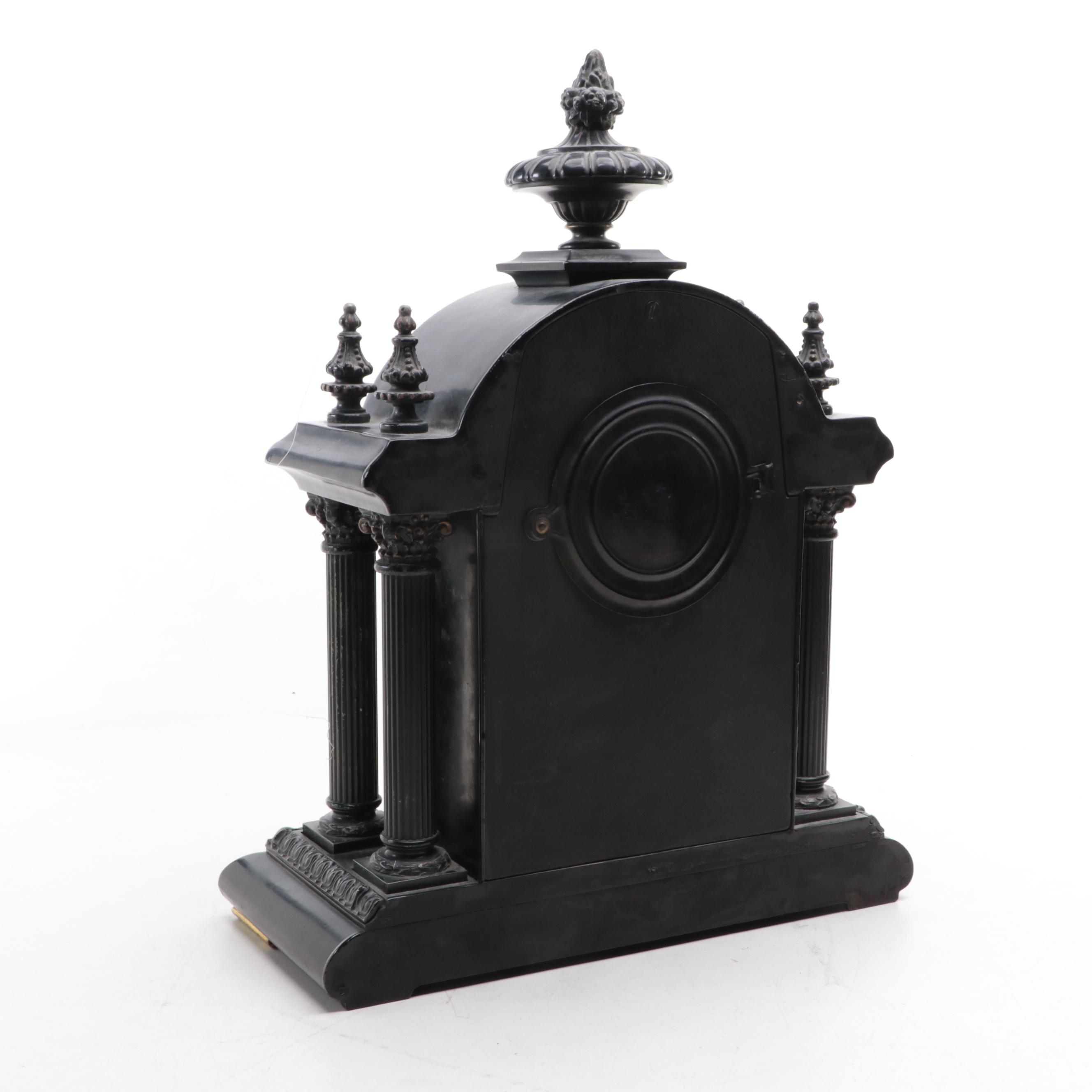 Ansonia Victorian Style Slate and Metal Mantel Clock, Late 19th/ Early 20th C.