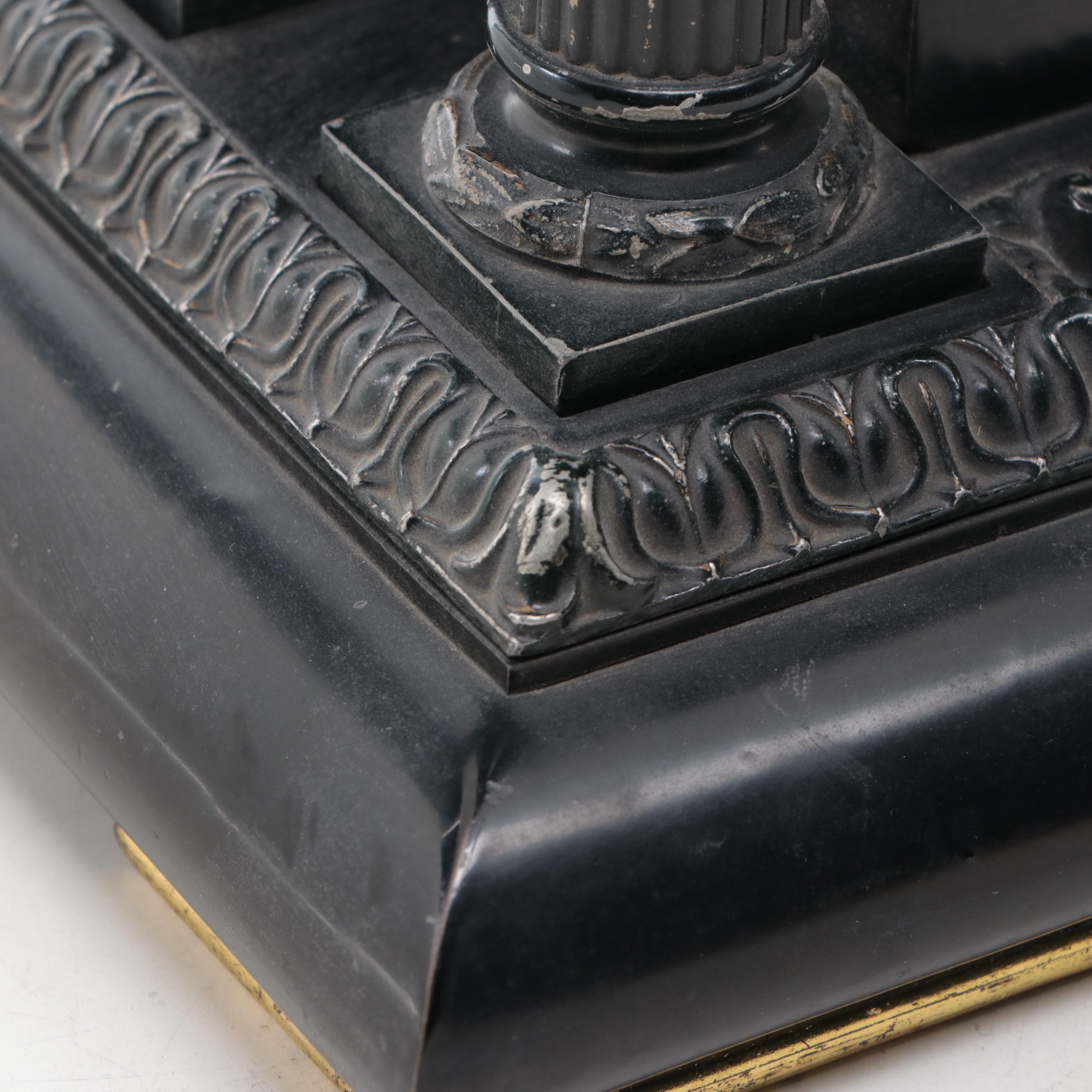 Ansonia Victorian Style Slate and Metal Mantel Clock, Late 19th/ Early 20th C.