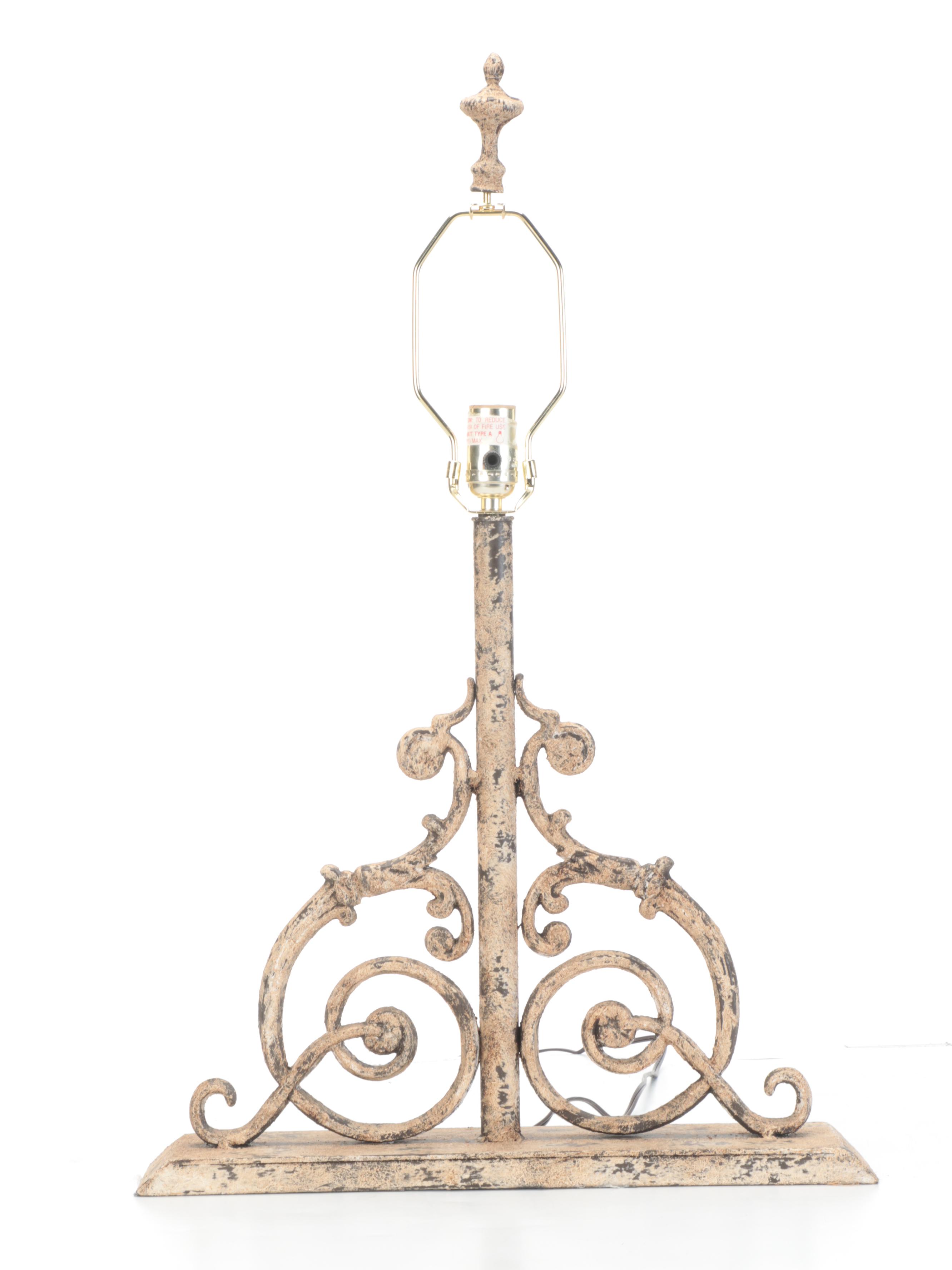 Scrollwork Table Lamp with Contemporary Zebra Print and Linen Shade