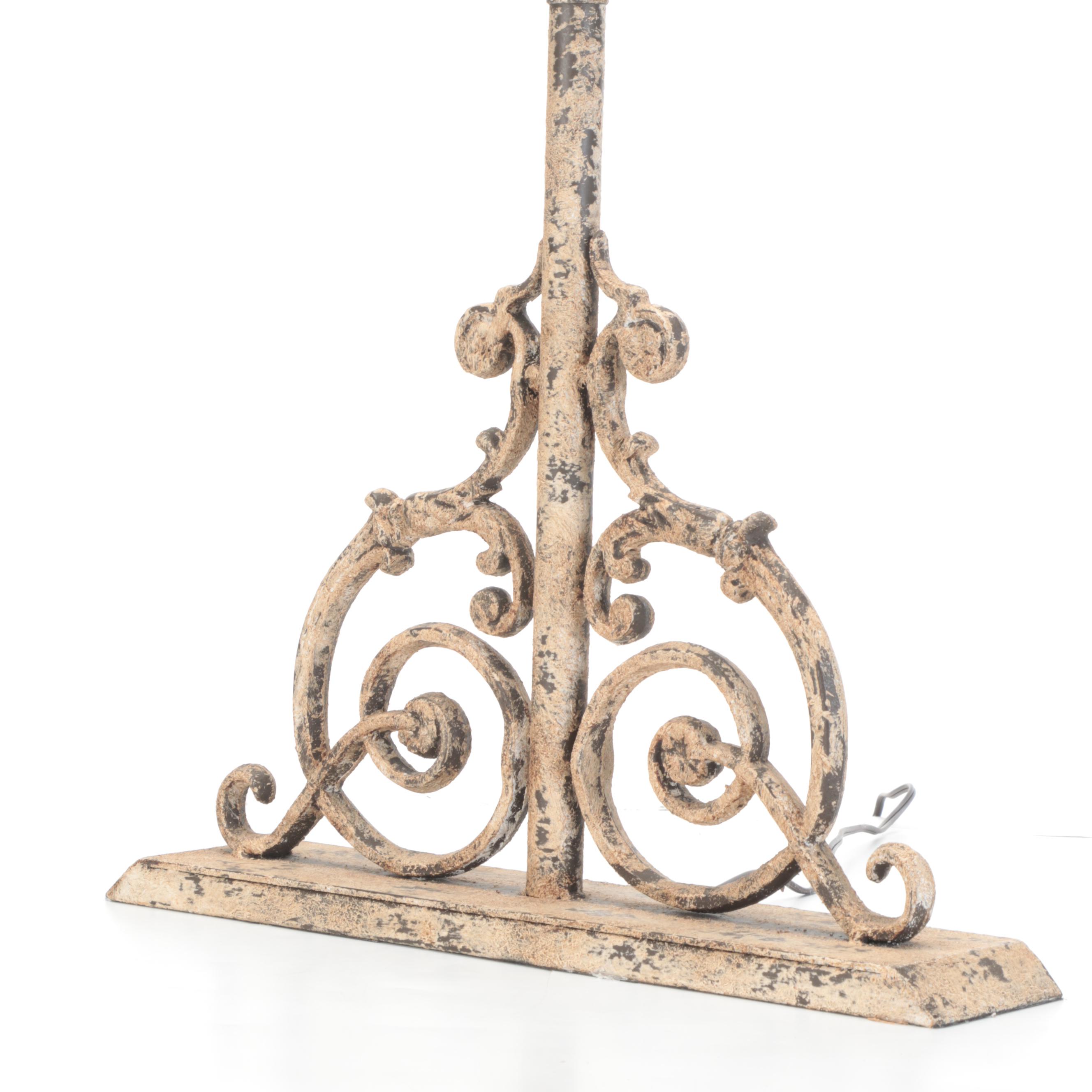 Scrollwork Table Lamp with Contemporary Zebra Print and Linen Shade