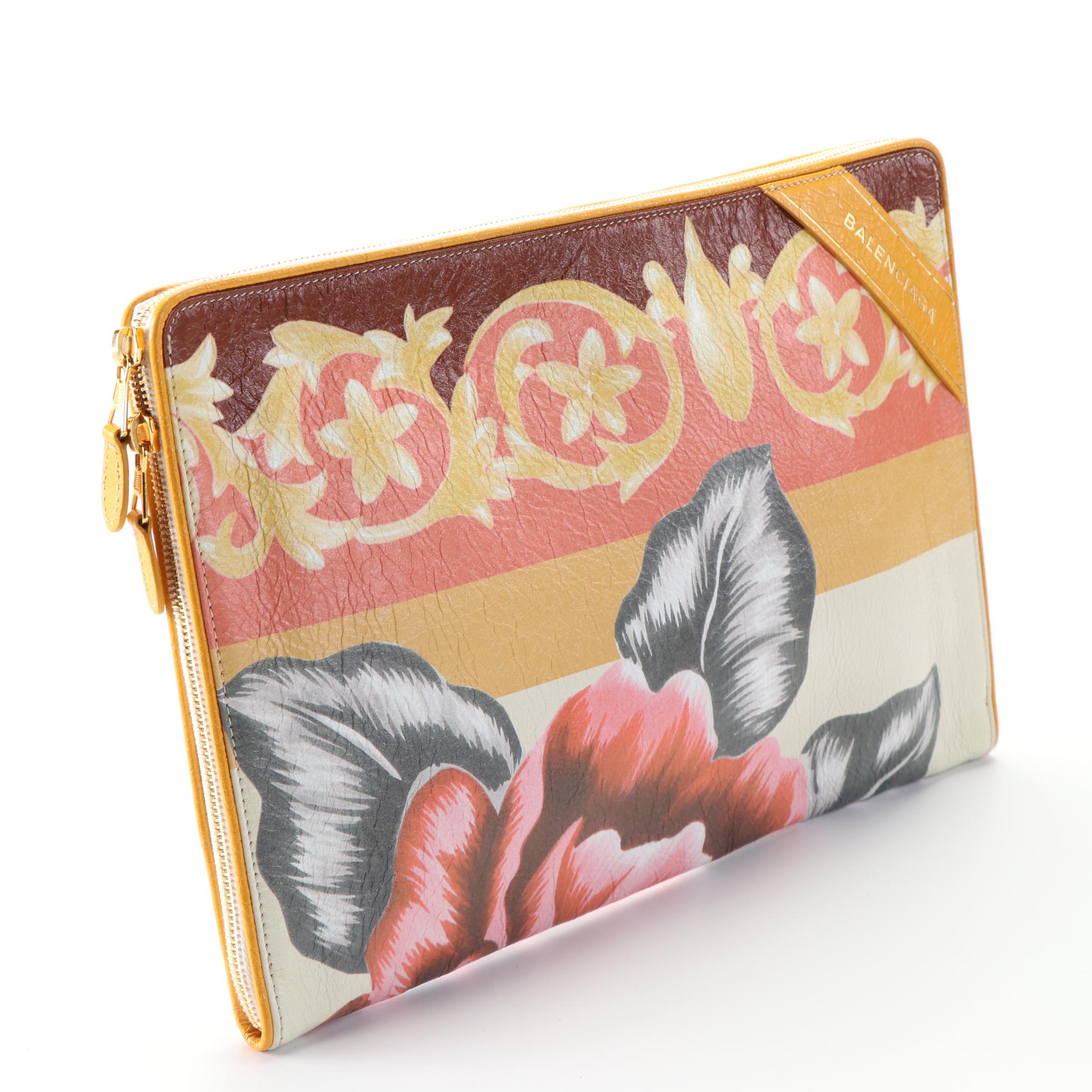 Balenciaga Blanket Pouch in Floral Printed Textured Leather