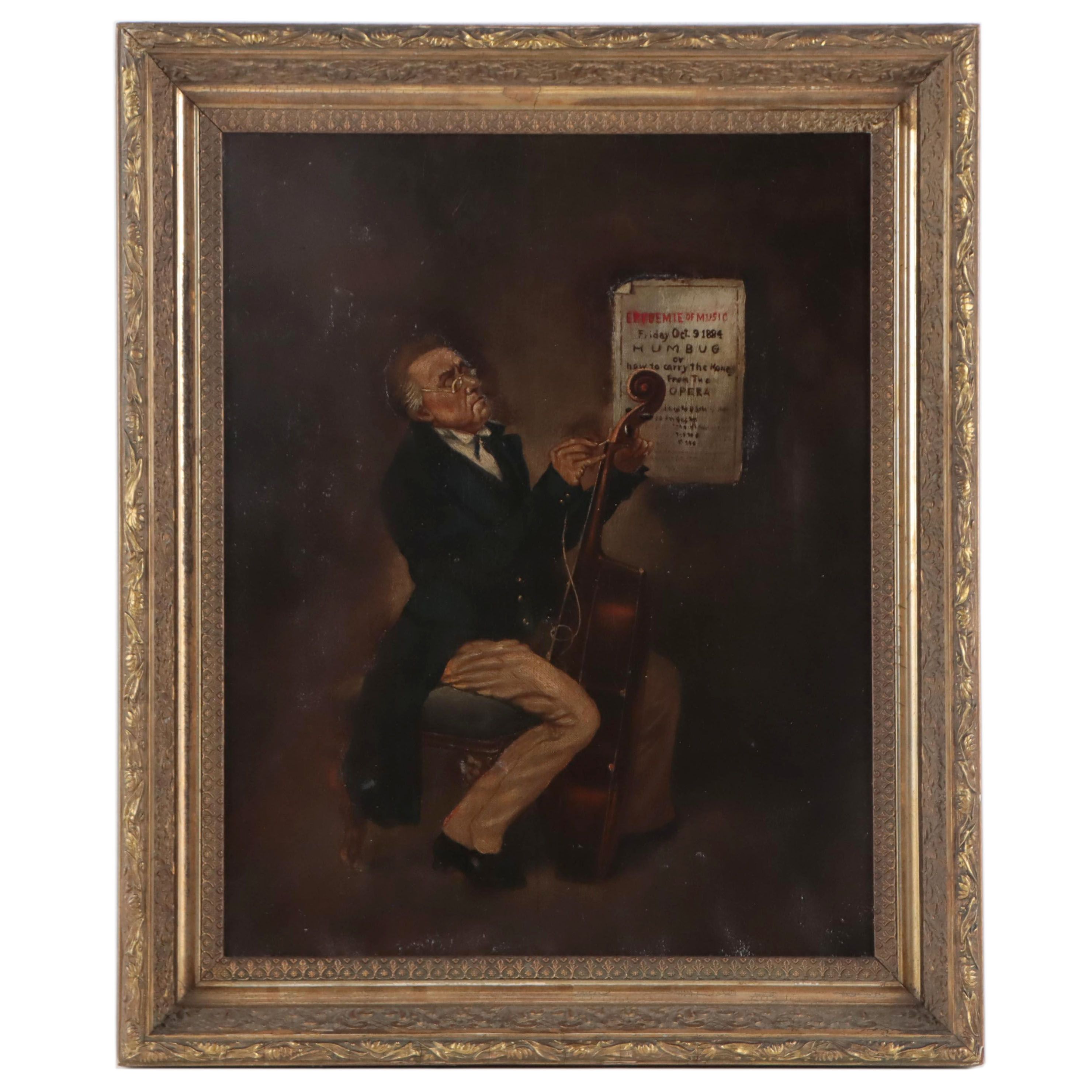 Oil Painting of Man Stringing a Cello, Mid-19th century