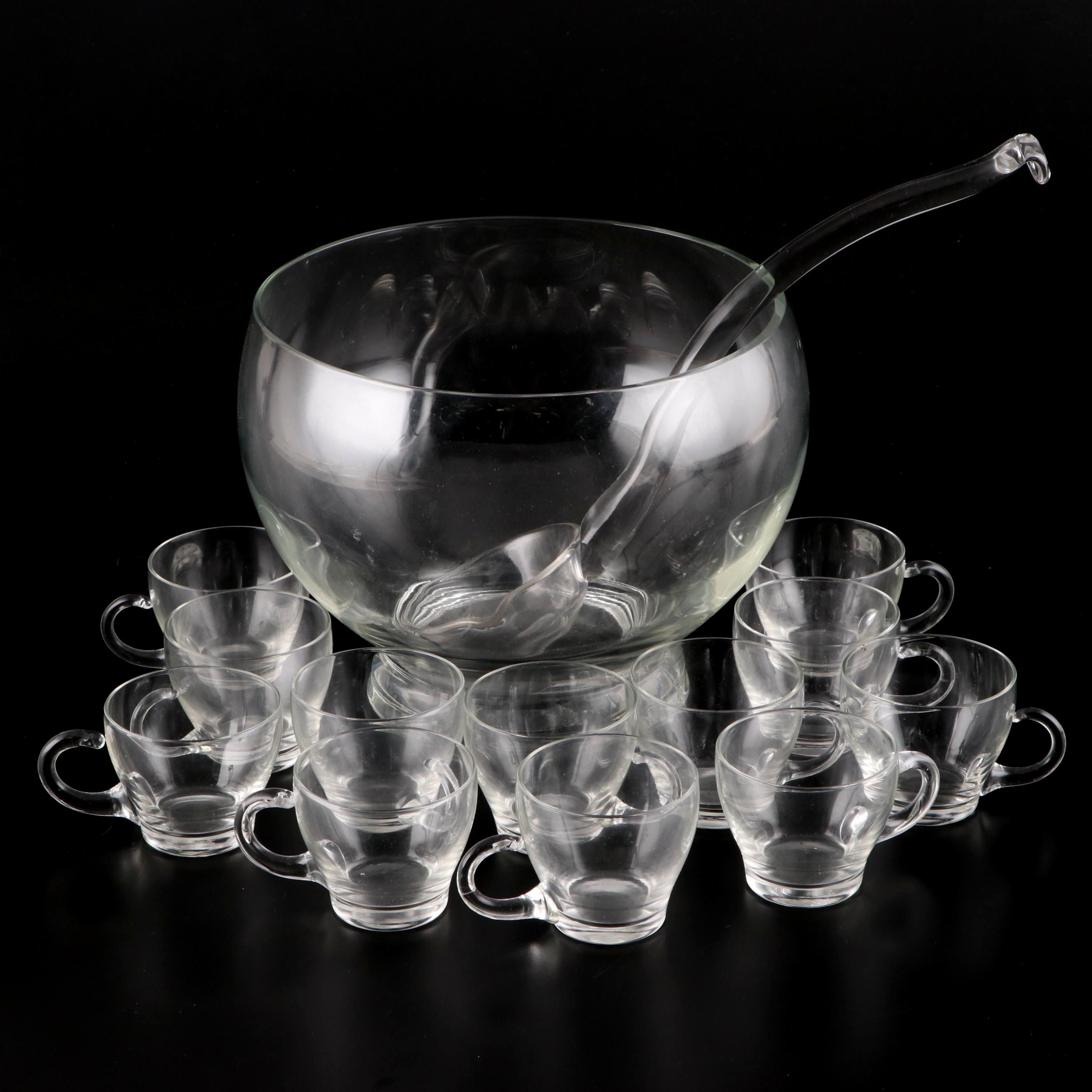 Clear Glass Punch Bowl with Glass Punch Cups