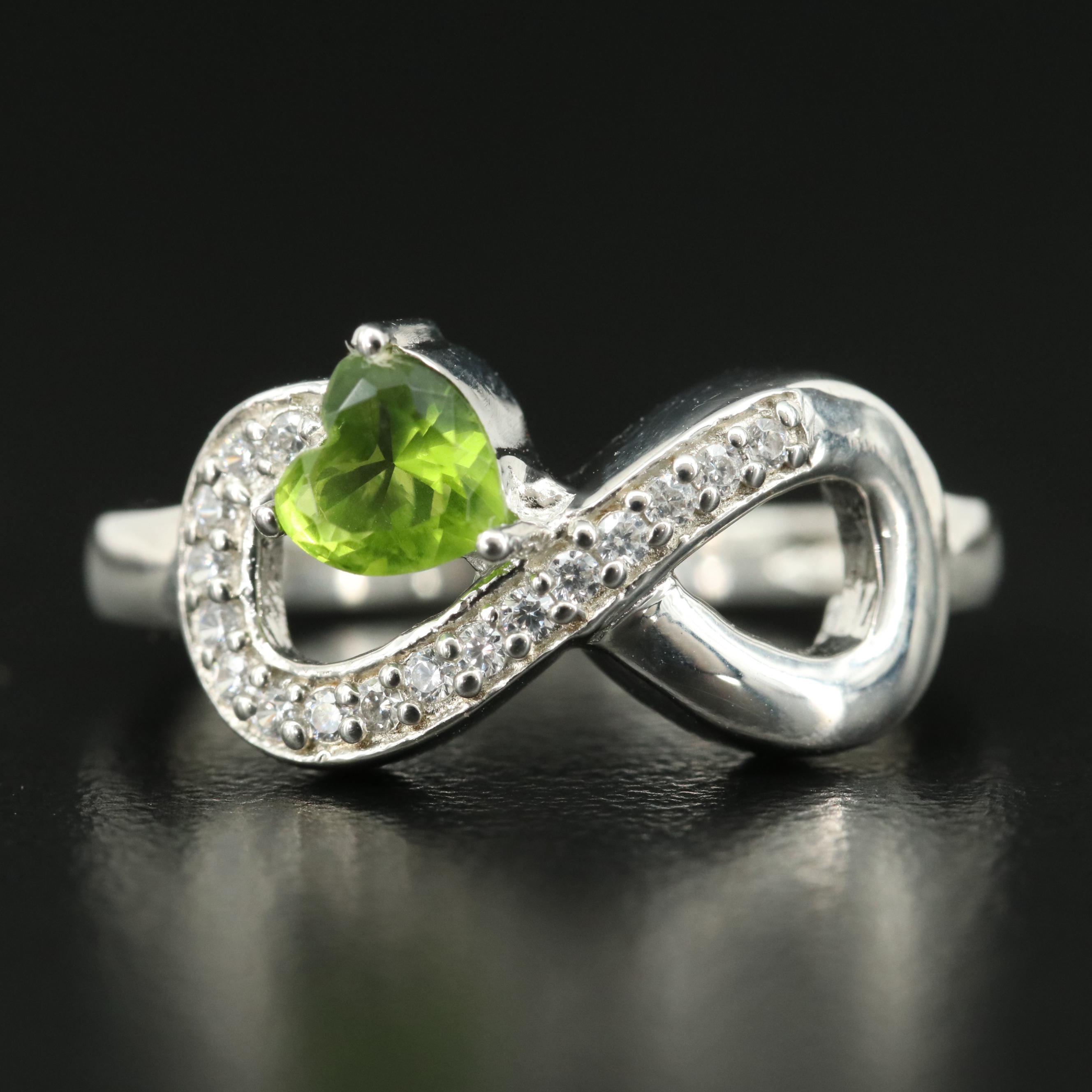 Sterling Glass and Cubic Zirconia Infinity Heart Ring