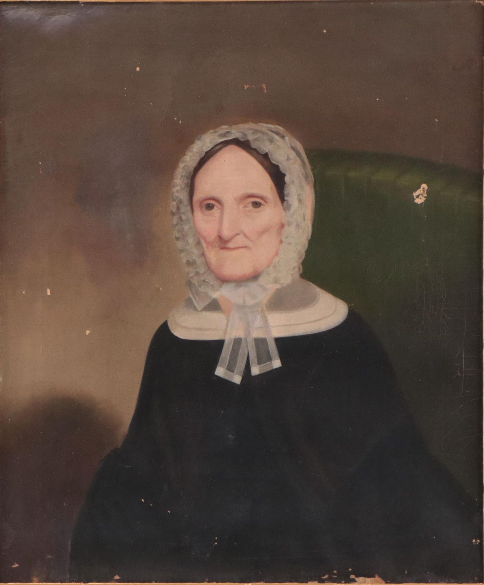American School Oil Painting of a Matronly Woman, Mid 19th Century