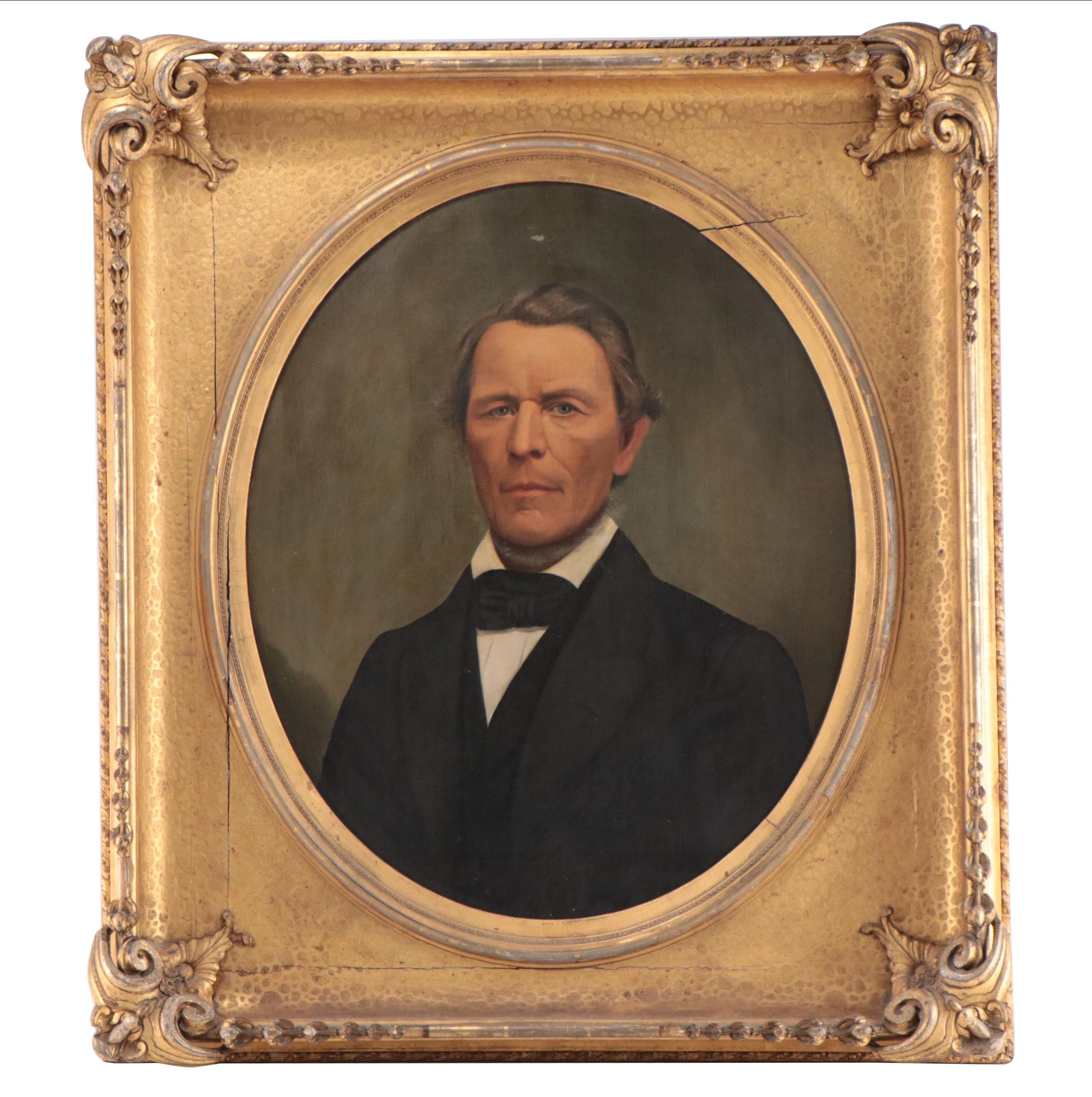 European School Portrait Oil Painting of a Man, Mid 19th Century