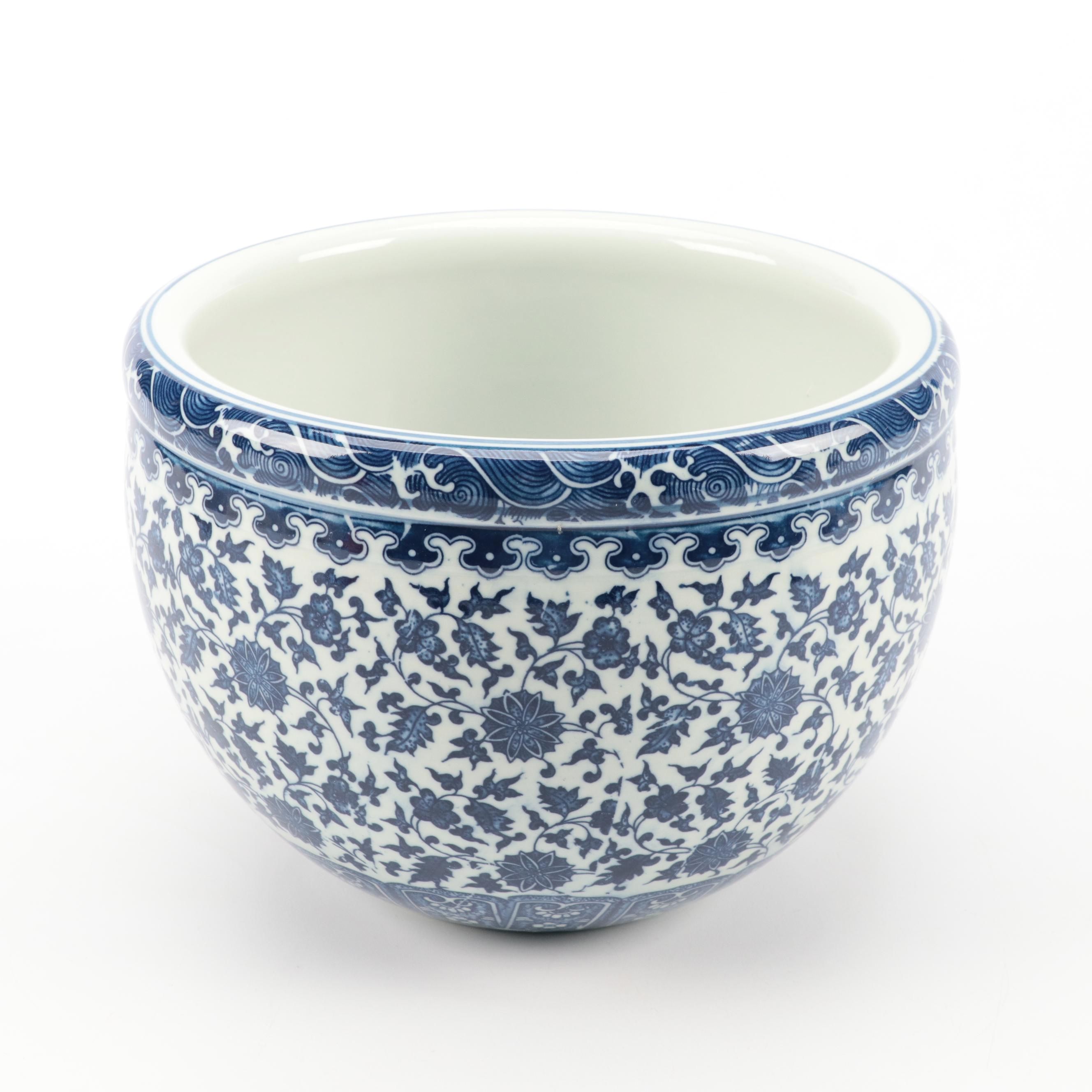 Chinese Porcelain Blue and White Fishbowl Planter
