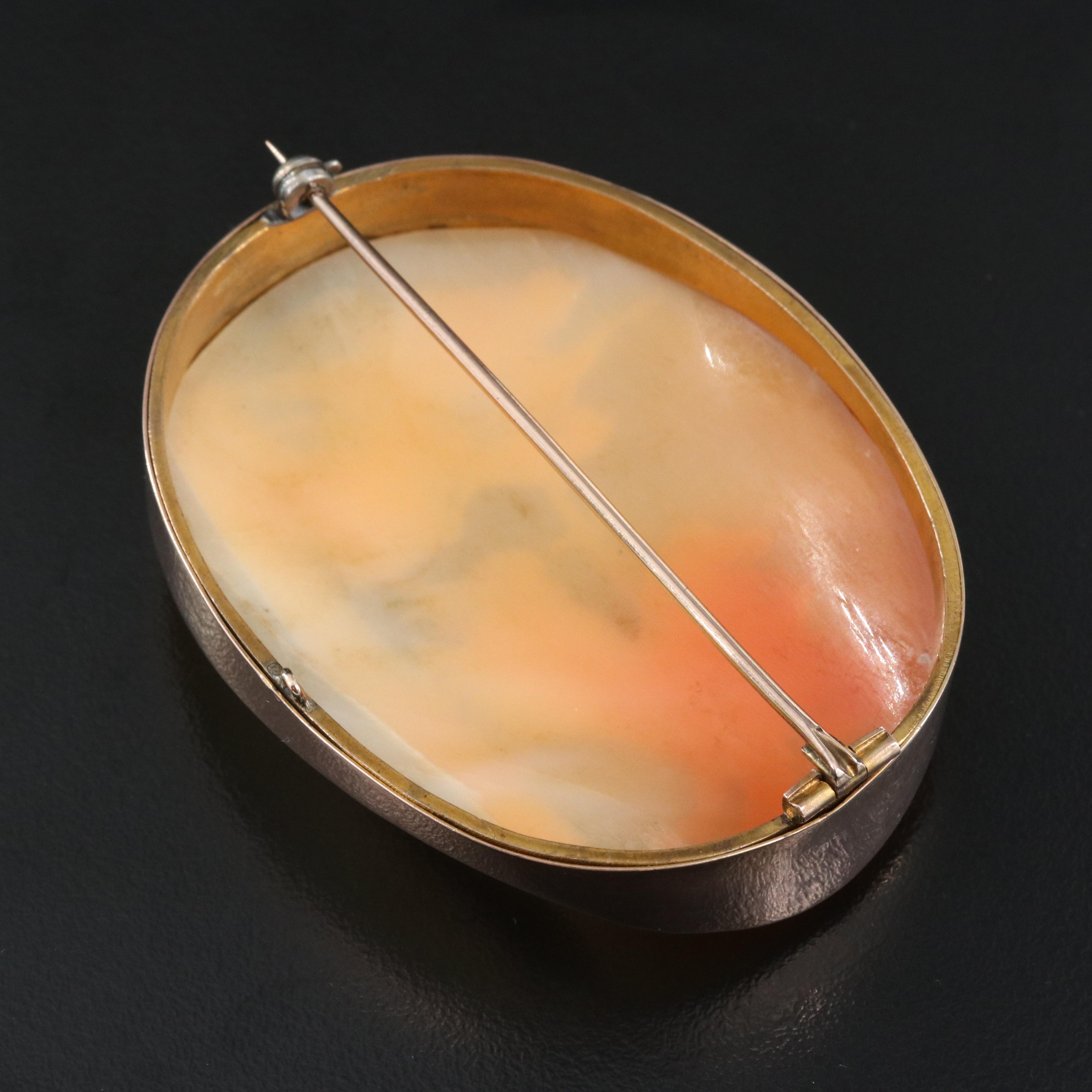 Greco-Roman Revival 9K Rose Gold Nike and Alexander the Great Shell Cameo Brooch