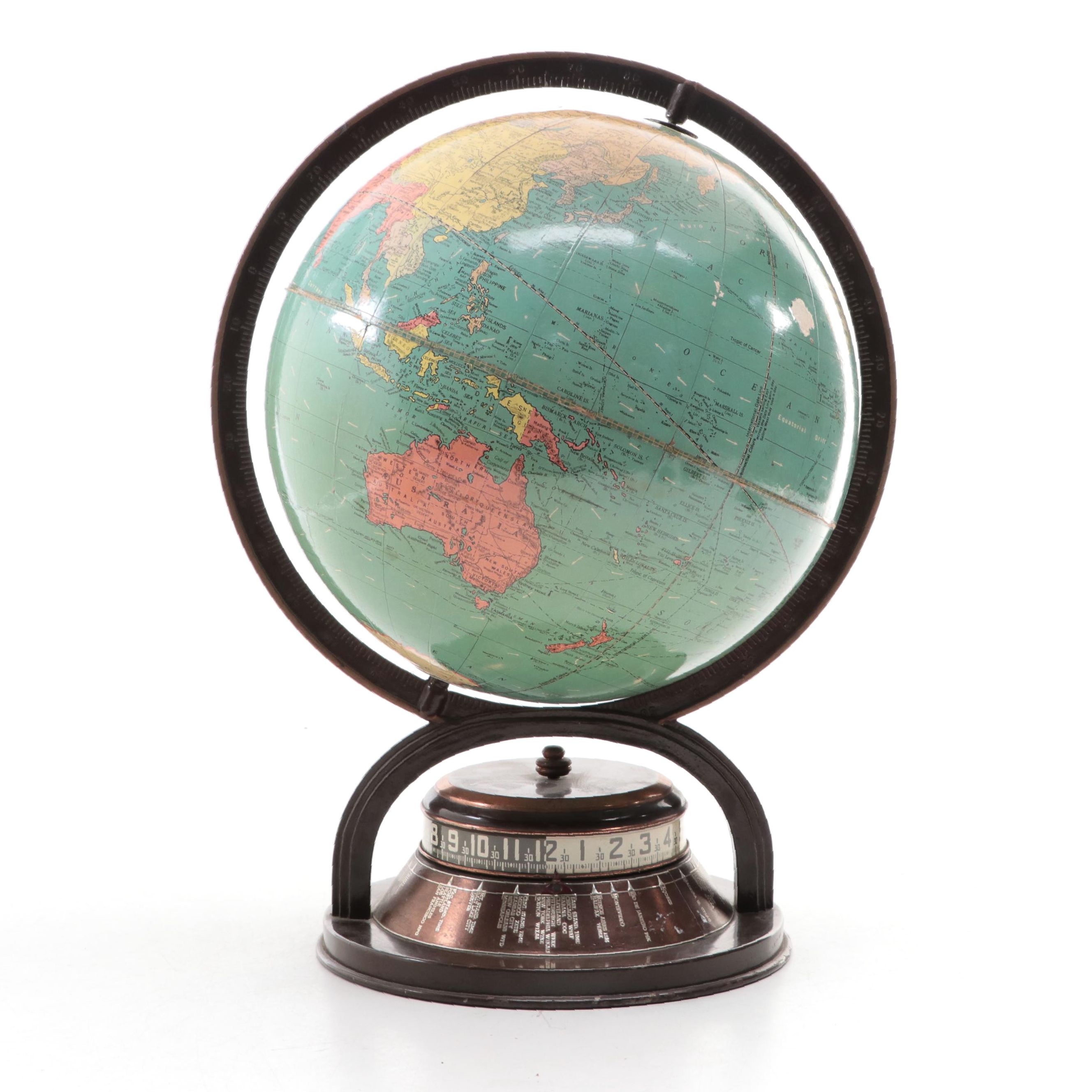 Replogle 10" Standard Desk Globe with World Clock, Mid-20th Century