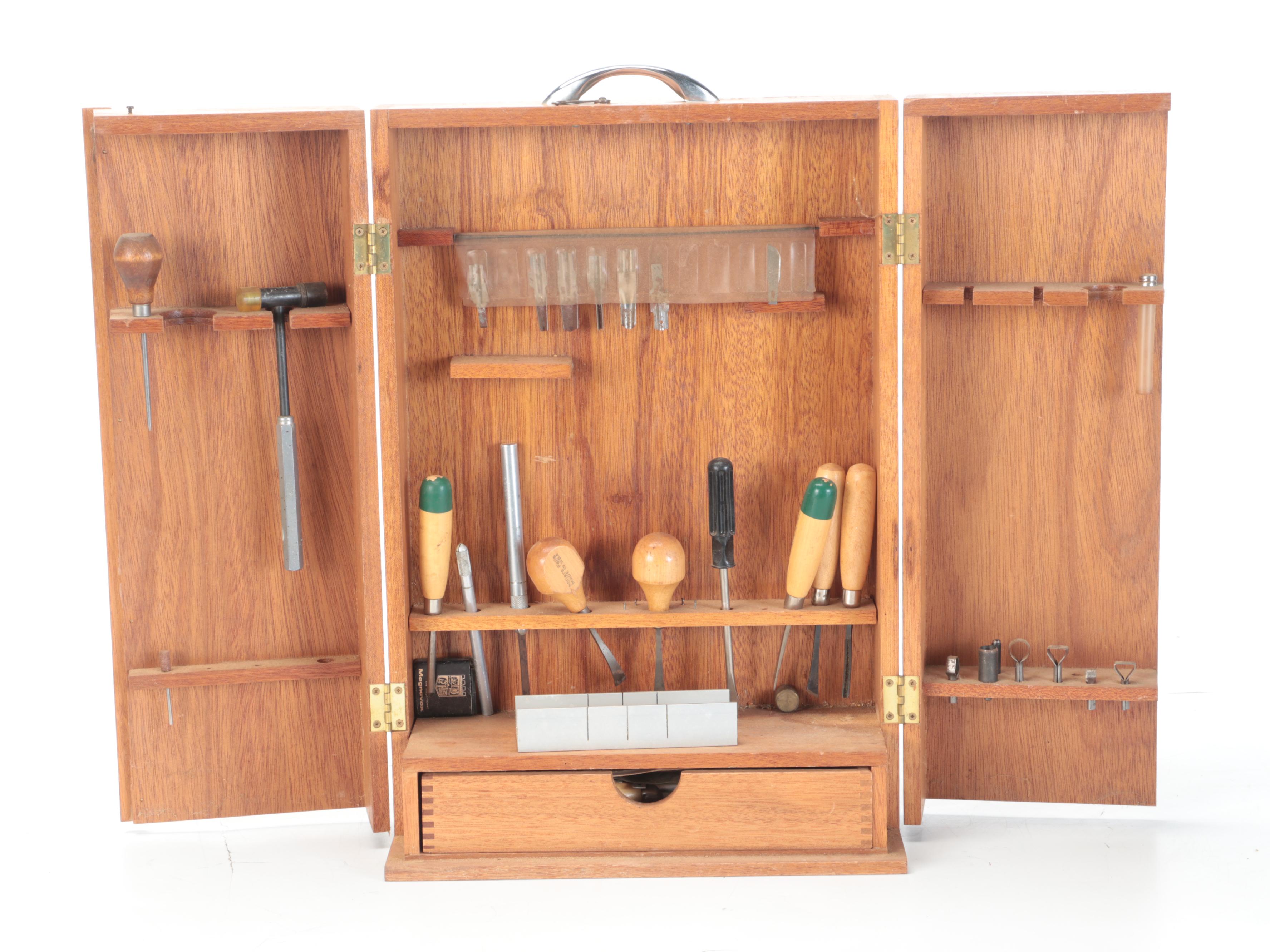 X-ACTO Wooden Tool Chest with Chisels, Other Woodworking Tools