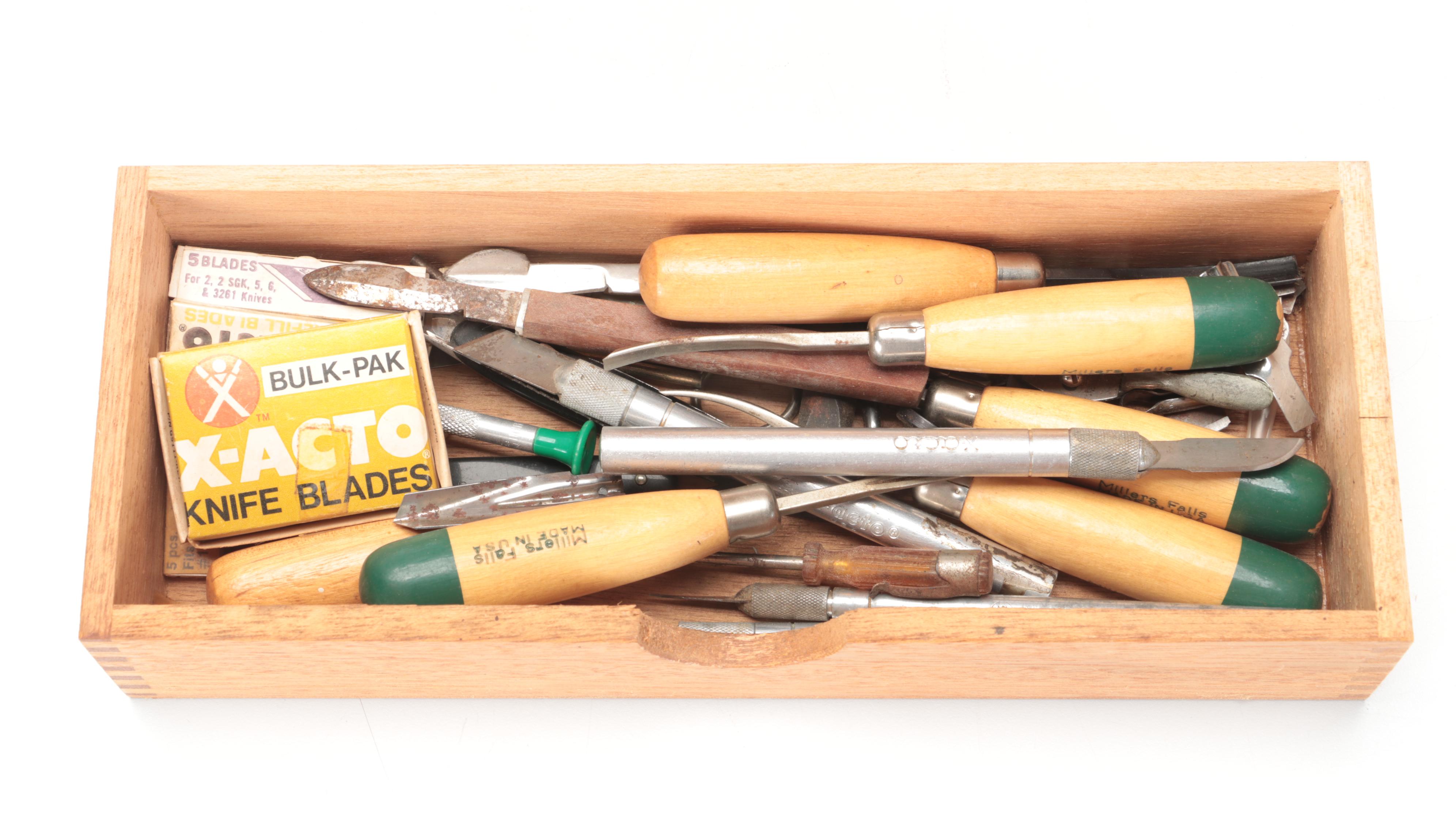 X-ACTO Wooden Tool Chest with Chisels, Other Woodworking Tools