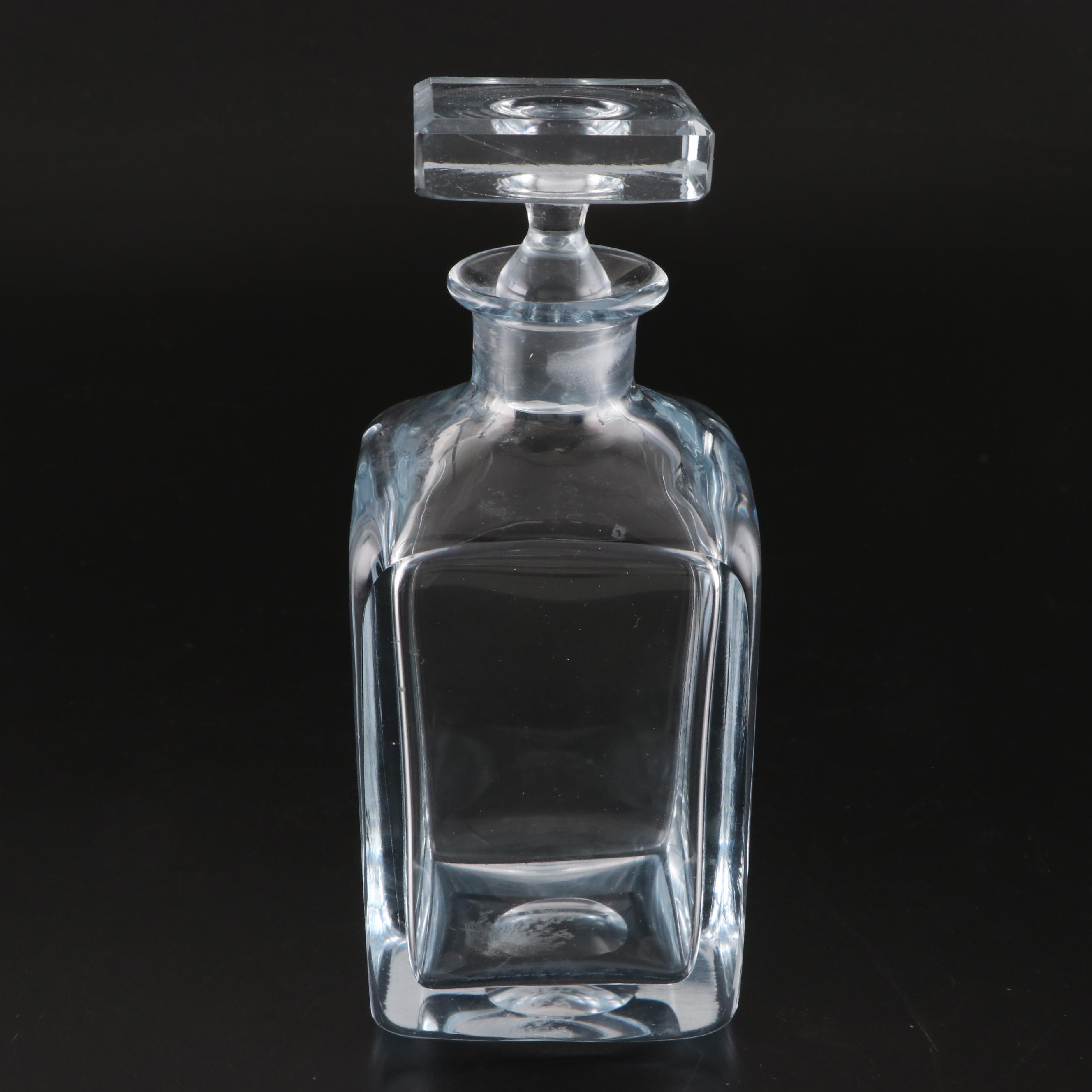 Pair of Etched Crystal Decanters with Silver and Glass Tone Stoppers