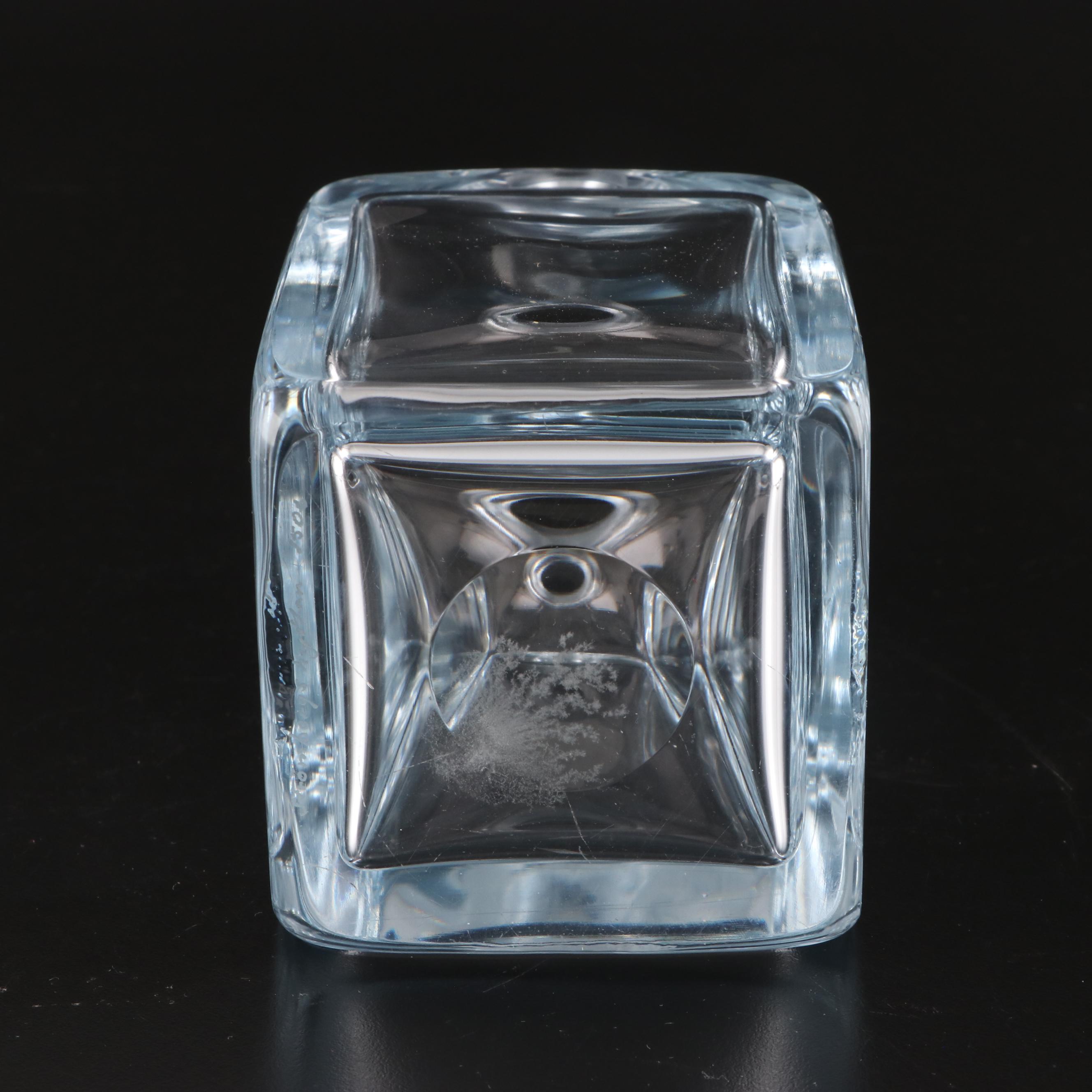 Pair of Etched Crystal Decanters with Silver and Glass Tone Stoppers