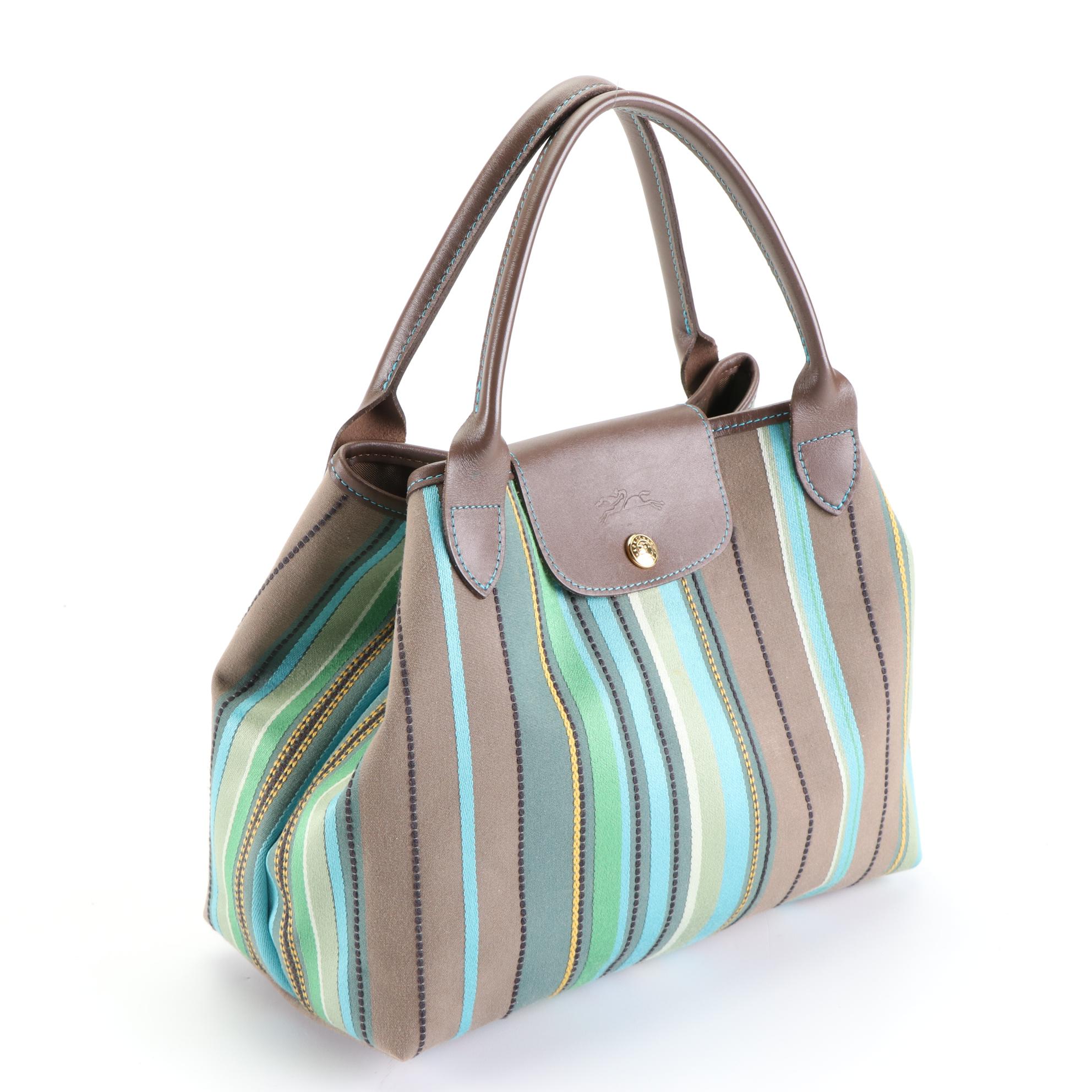 Longchamp Harmonie Small Tote in Striped Jacquard with Leather Trim