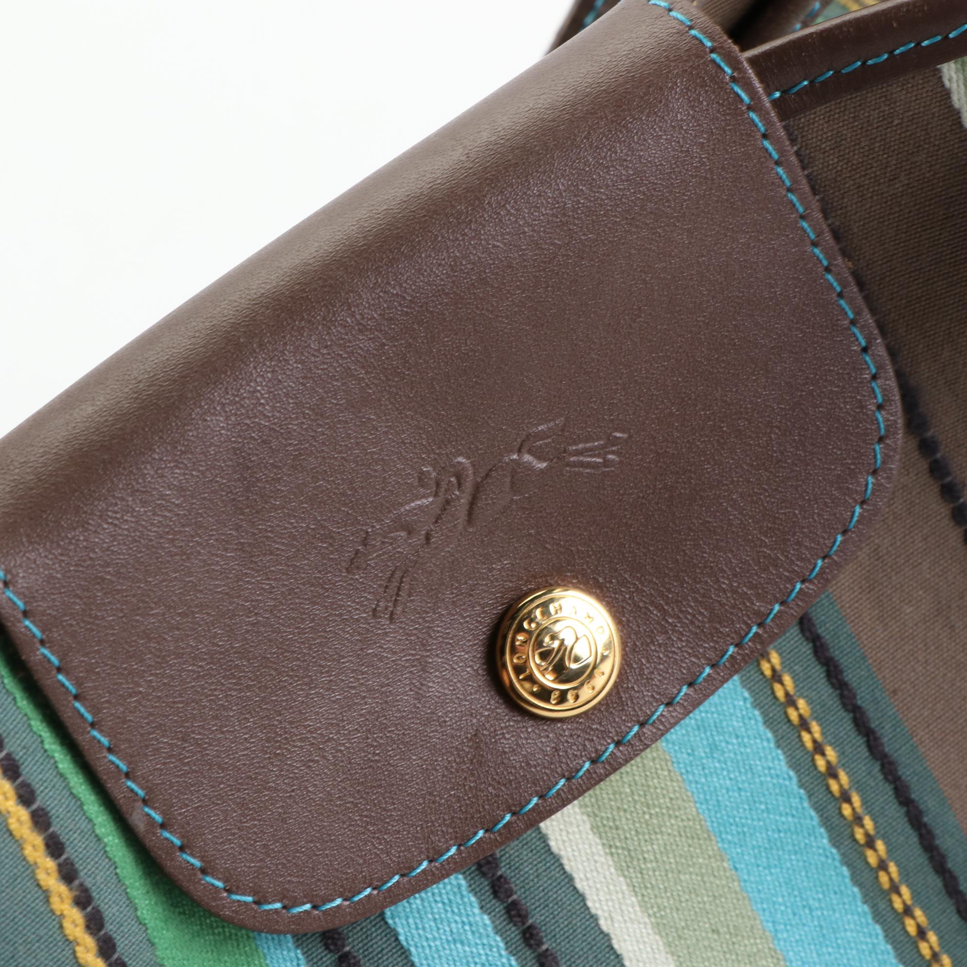 Longchamp Harmonie Small Tote in Striped Jacquard with Leather Trim