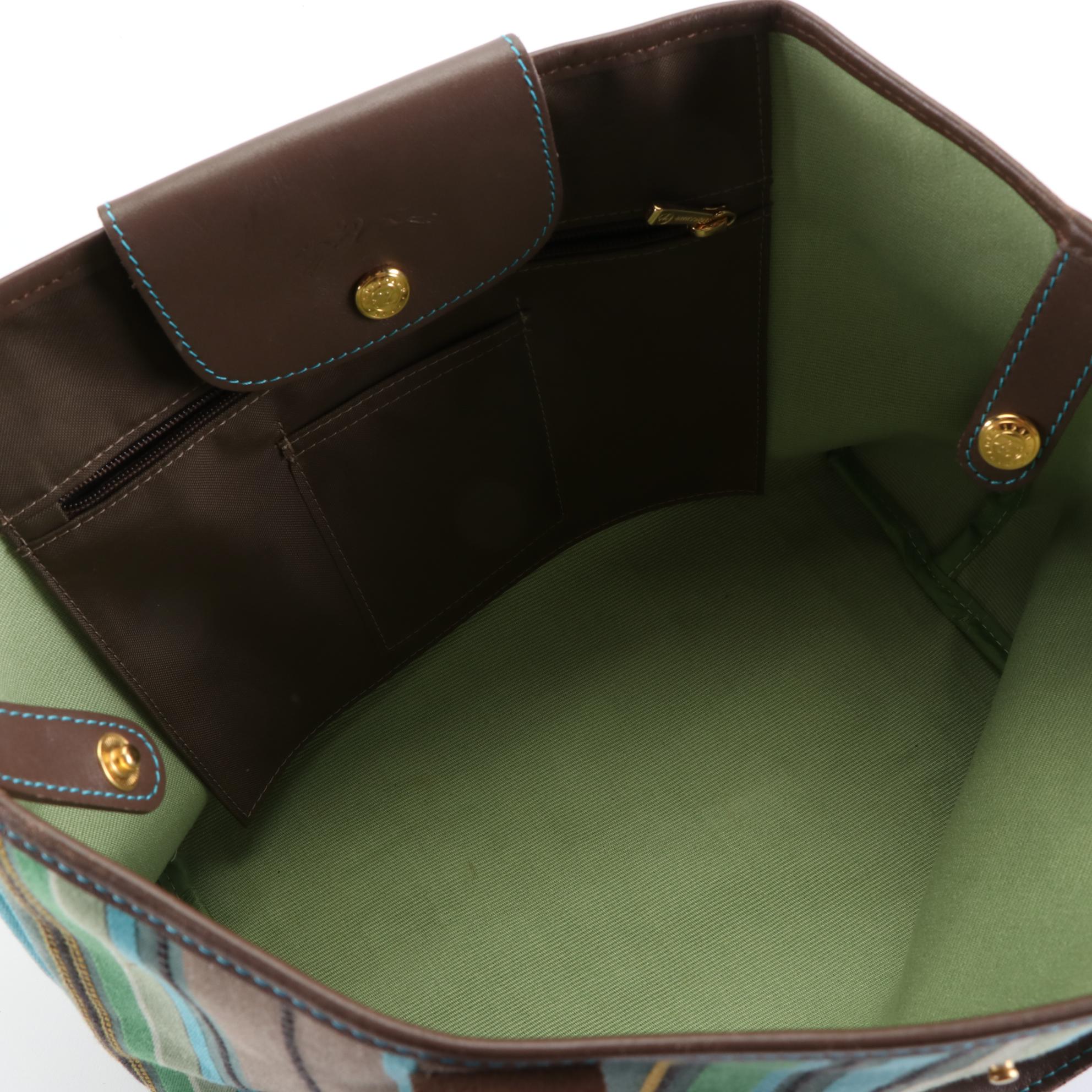 Longchamp Harmonie Small Tote in Striped Jacquard with Leather Trim