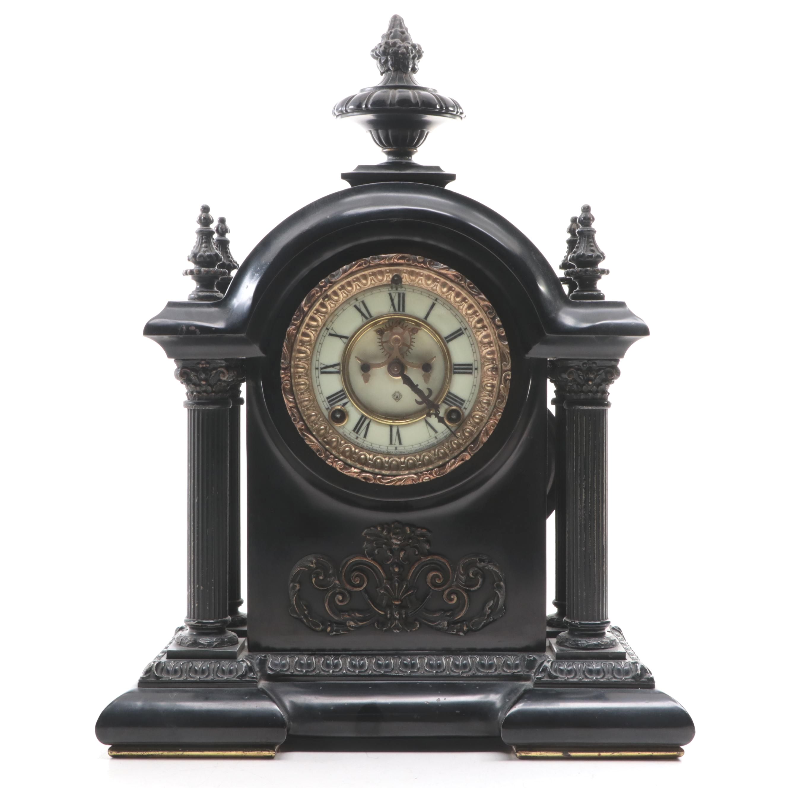 Ansonia Victorian Style Slate and Metal Mantel Clock, Late 19th/ Early 20th C.