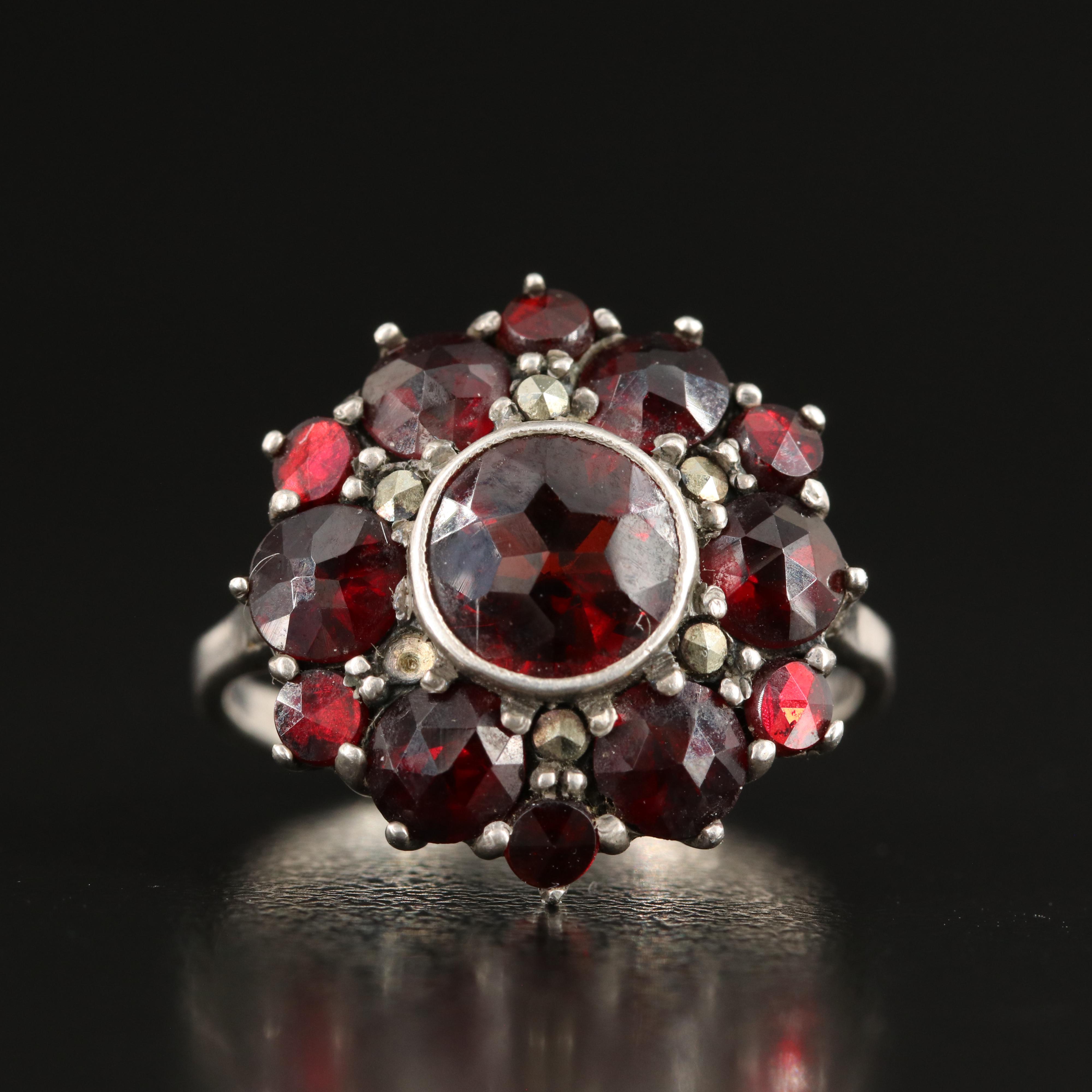 Vintage Sterling Garnet and Marcasite Ring