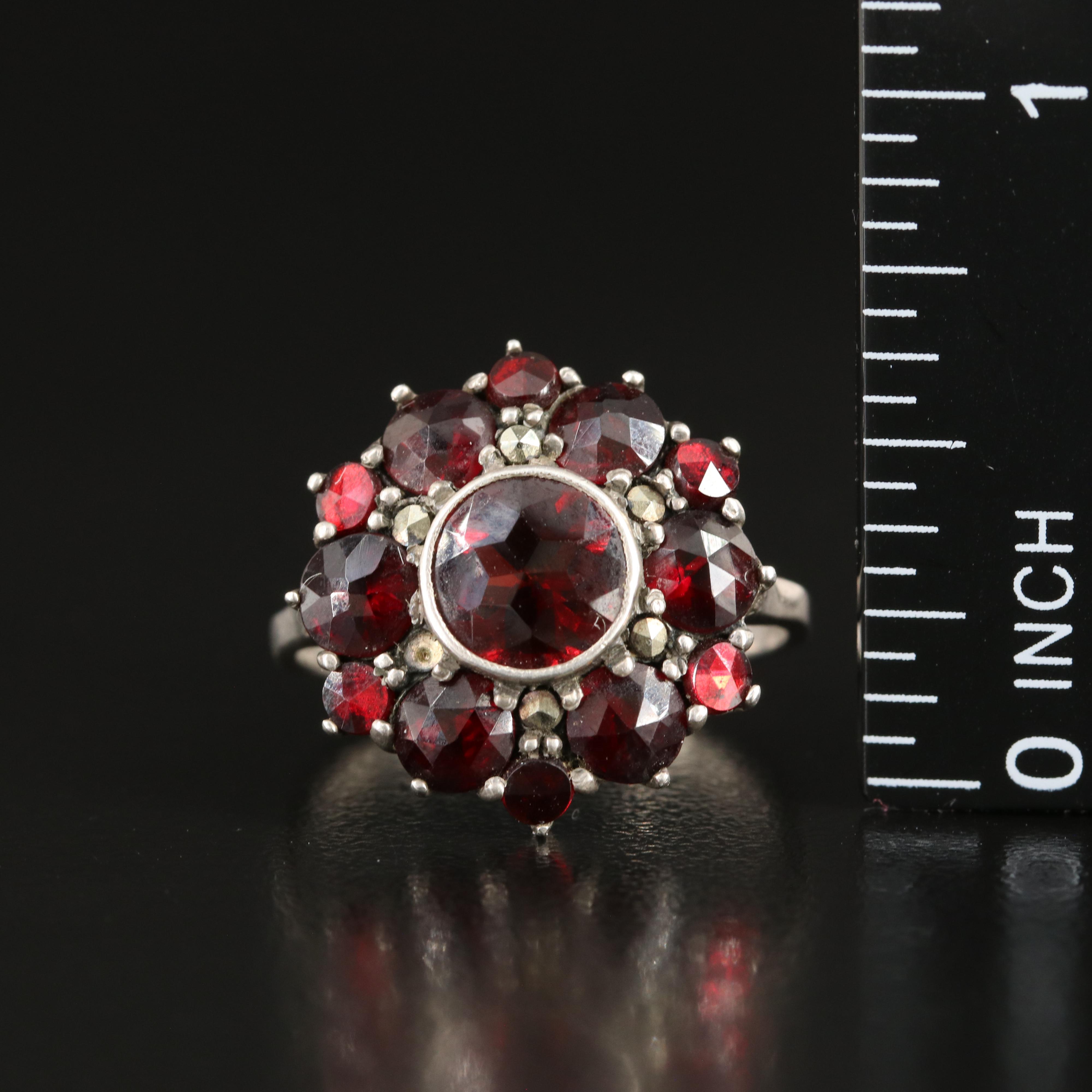 Vintage Sterling Garnet and Marcasite Ring