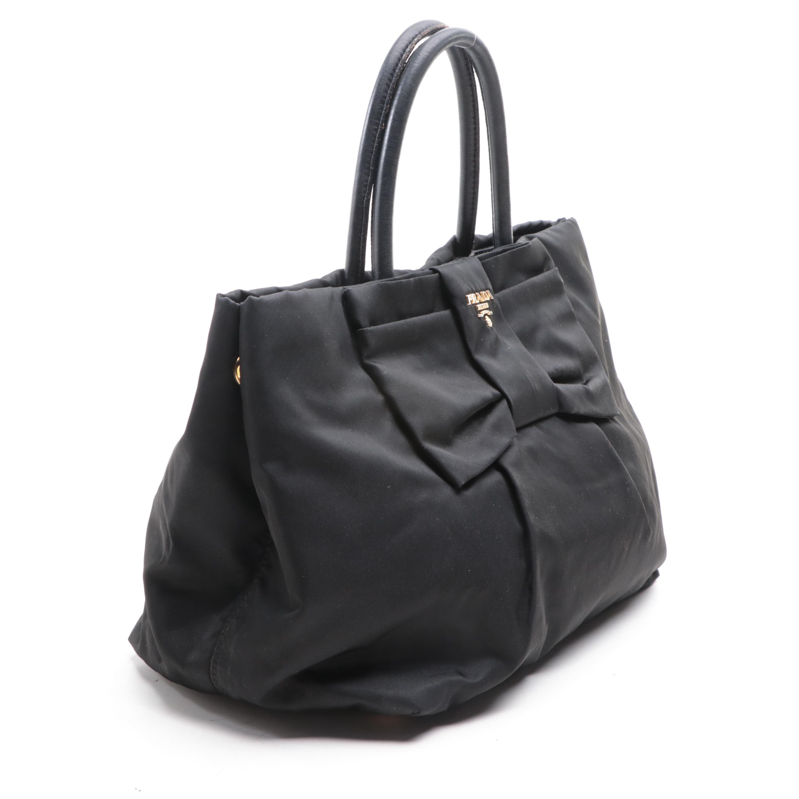 Prada Top Handle Bow Tote in Tessuto Nylon and Leather