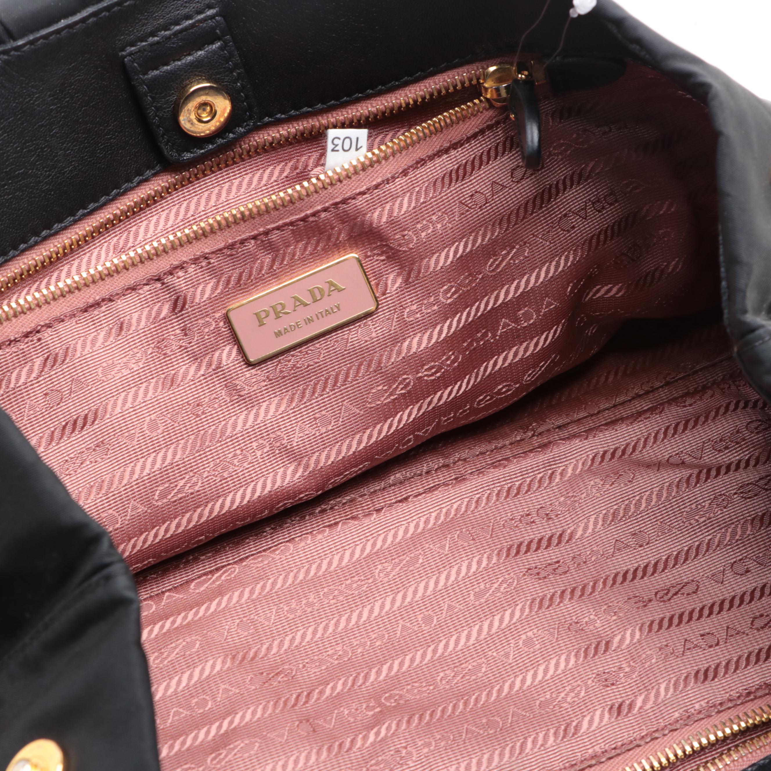 Prada Top Handle Bow Tote in Tessuto Nylon and Leather