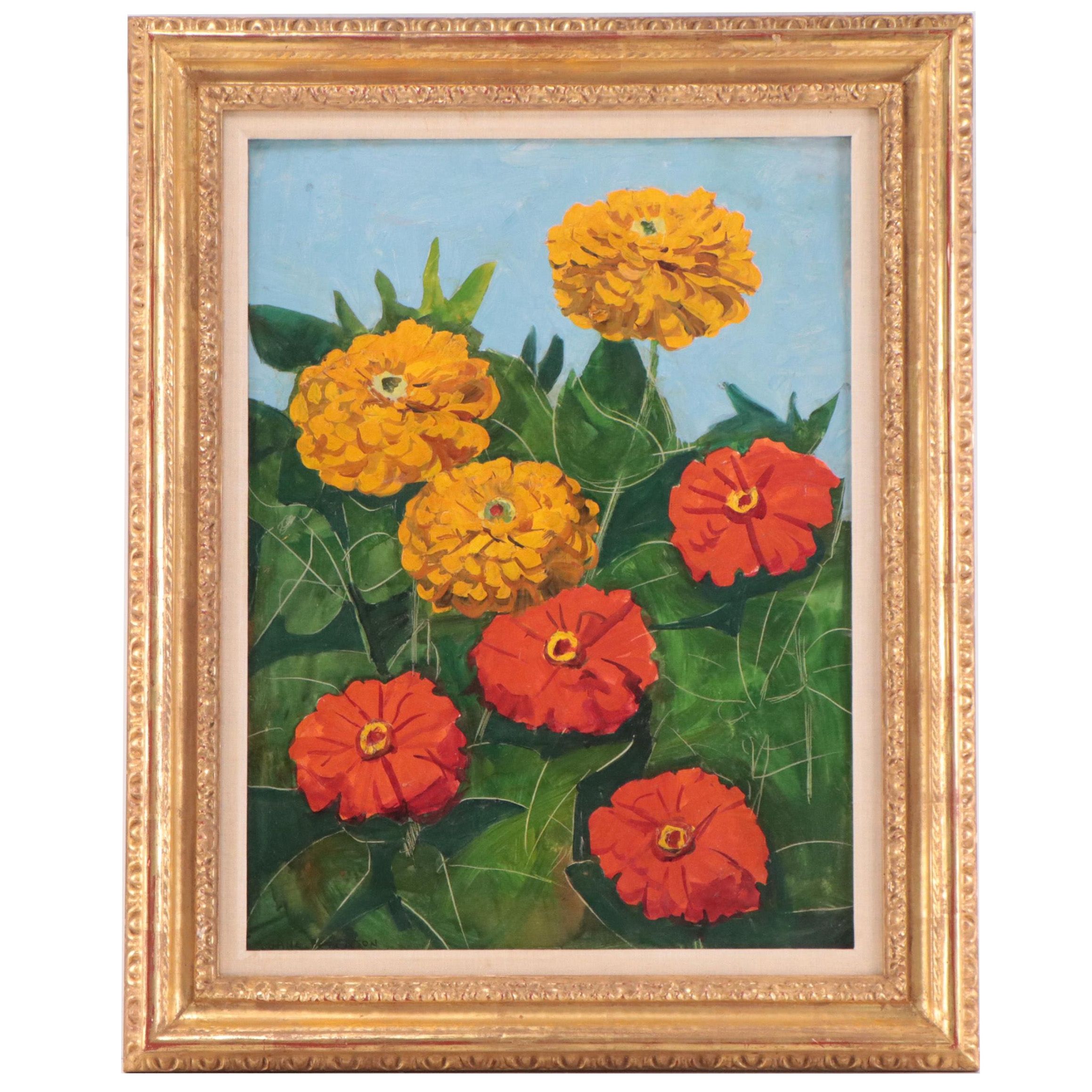 Jane Peterson Oil Painting "Zinnias," 1929