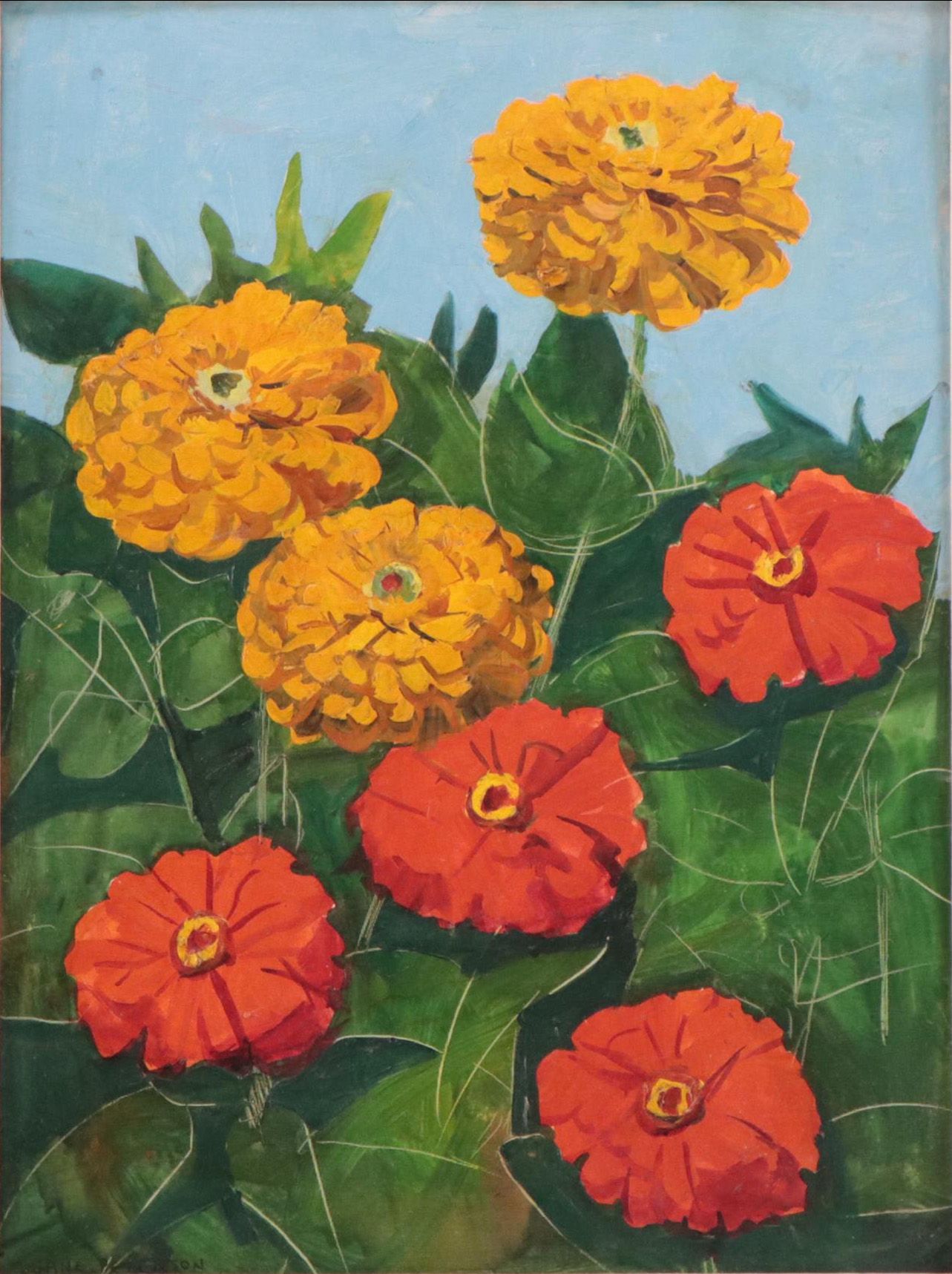 Jane Peterson Oil Painting "Zinnias," 1929