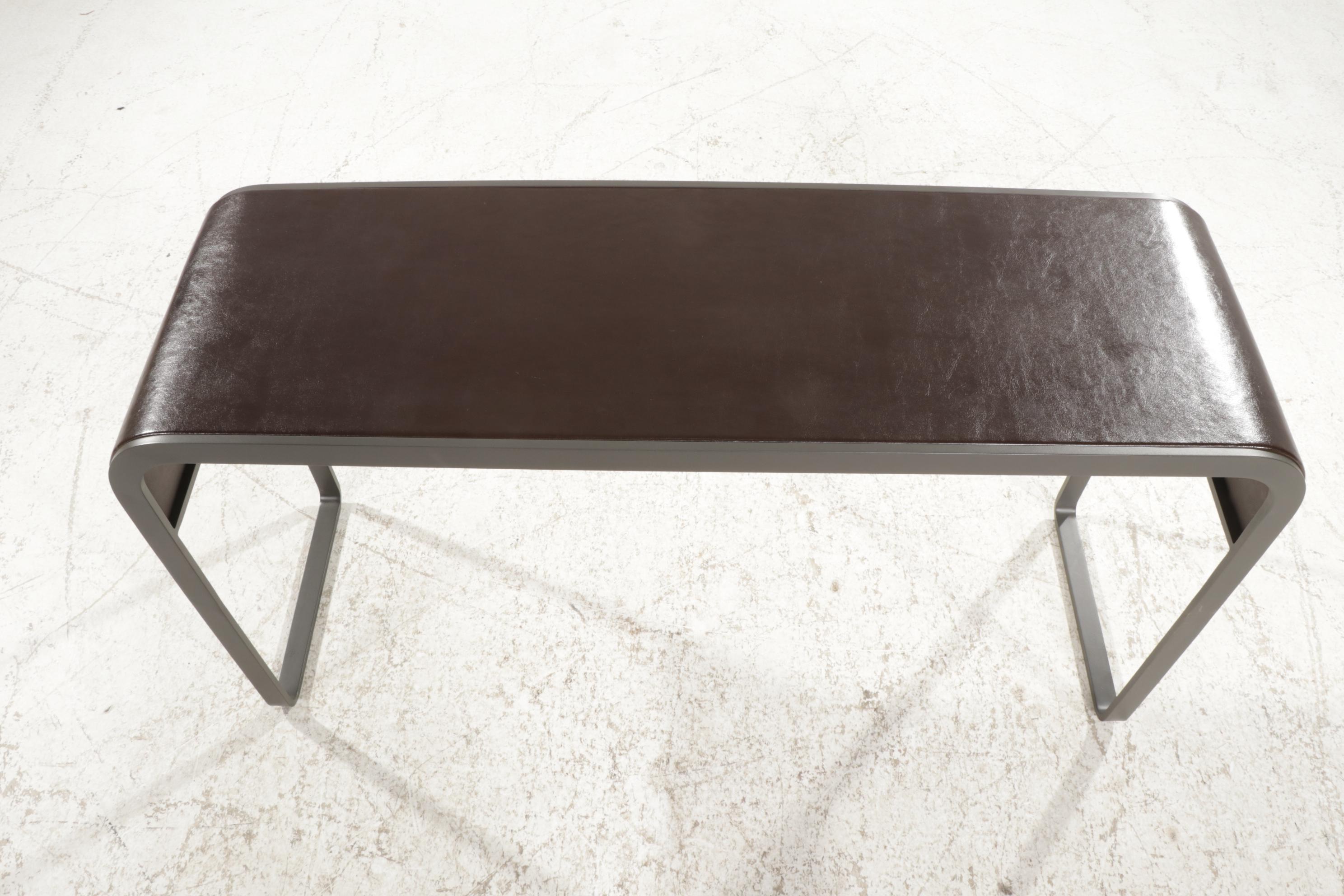 Contemporary Metal and Leather Inlaid Waterfall Console Table