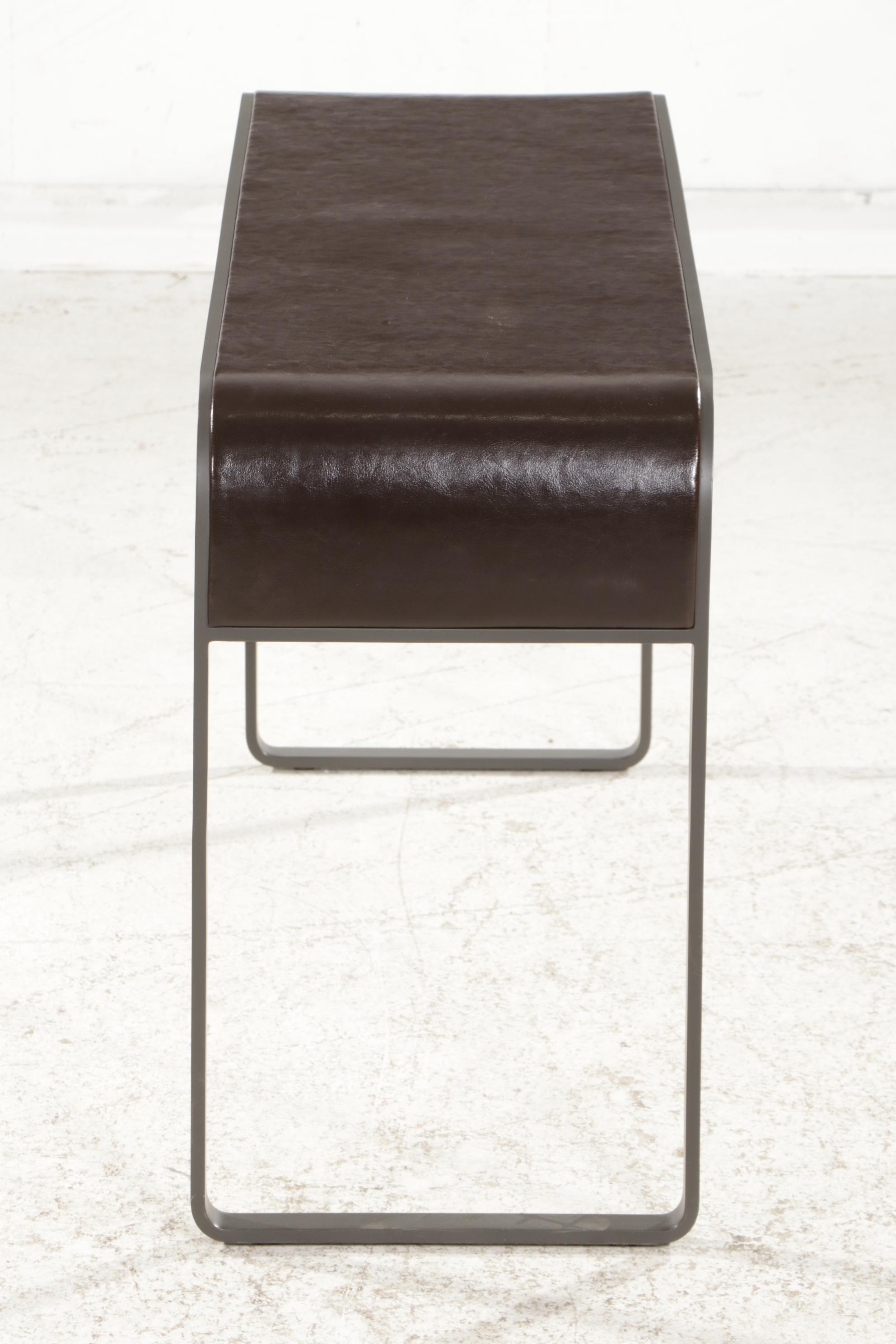 Contemporary Metal and Leather Inlaid Waterfall Console Table