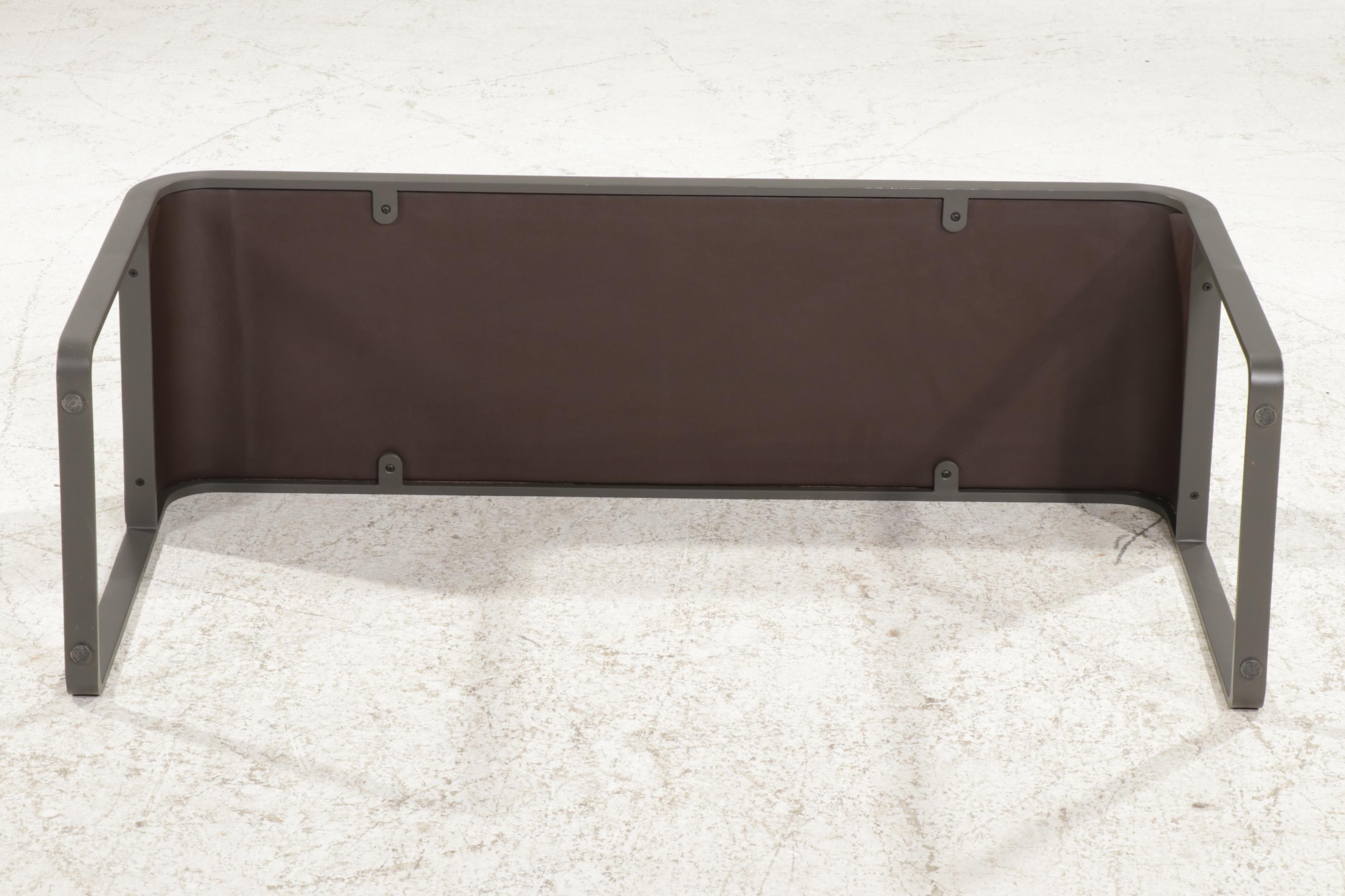 Contemporary Metal and Leather Inlaid Waterfall Console Table