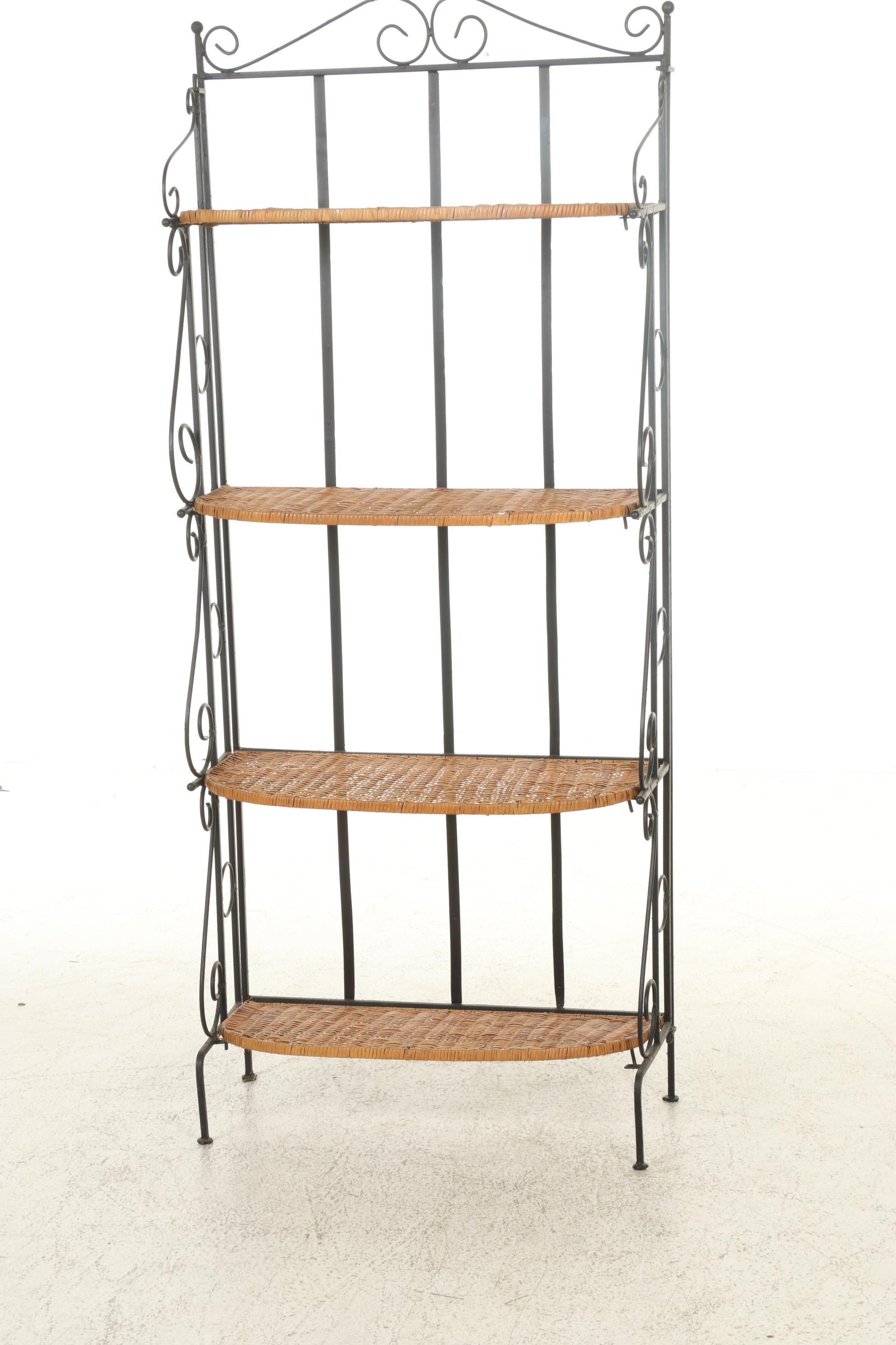 Wrought Iron Baker's Rack With Wicker Shelves