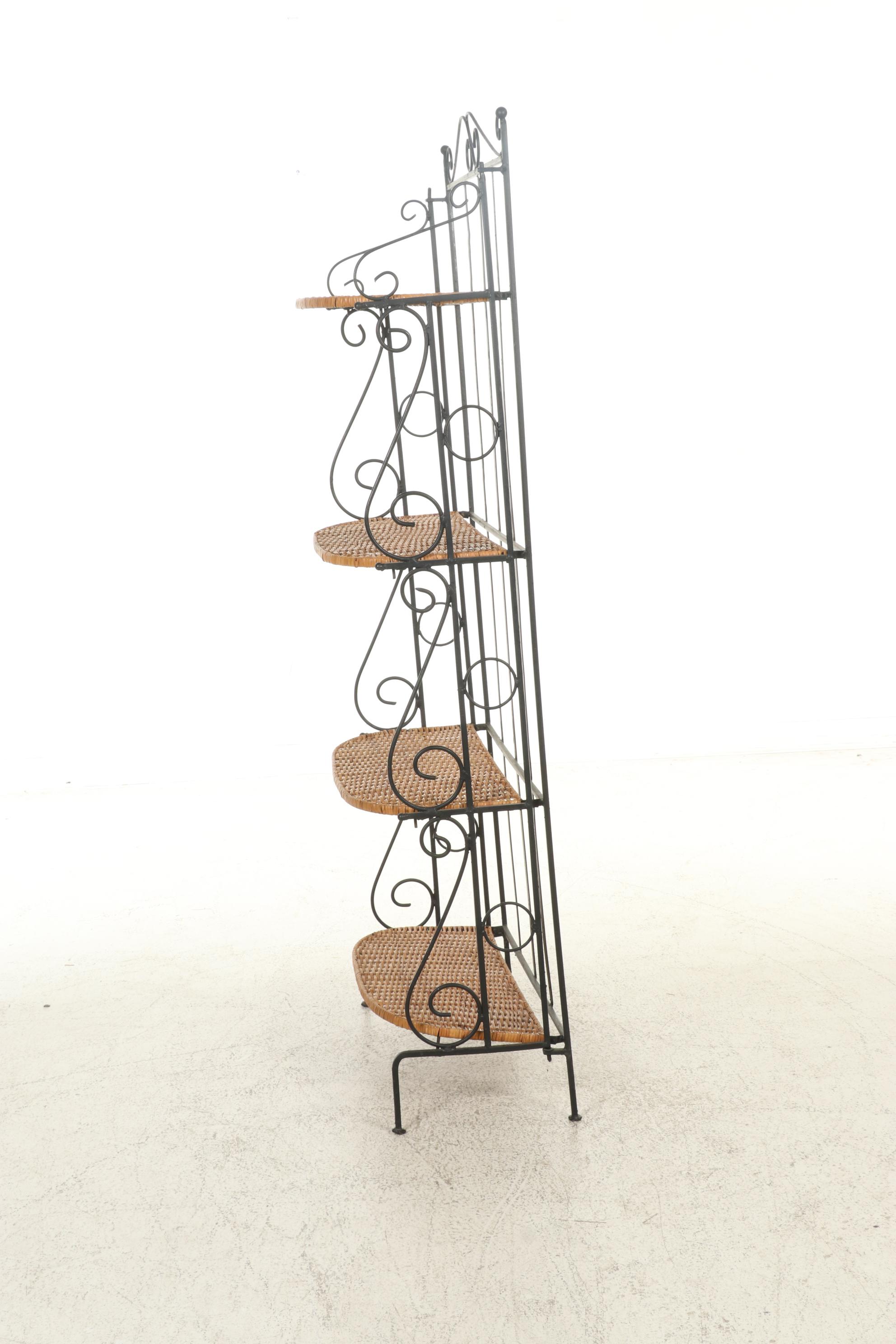 Wrought Iron Baker's Rack With Wicker Shelves