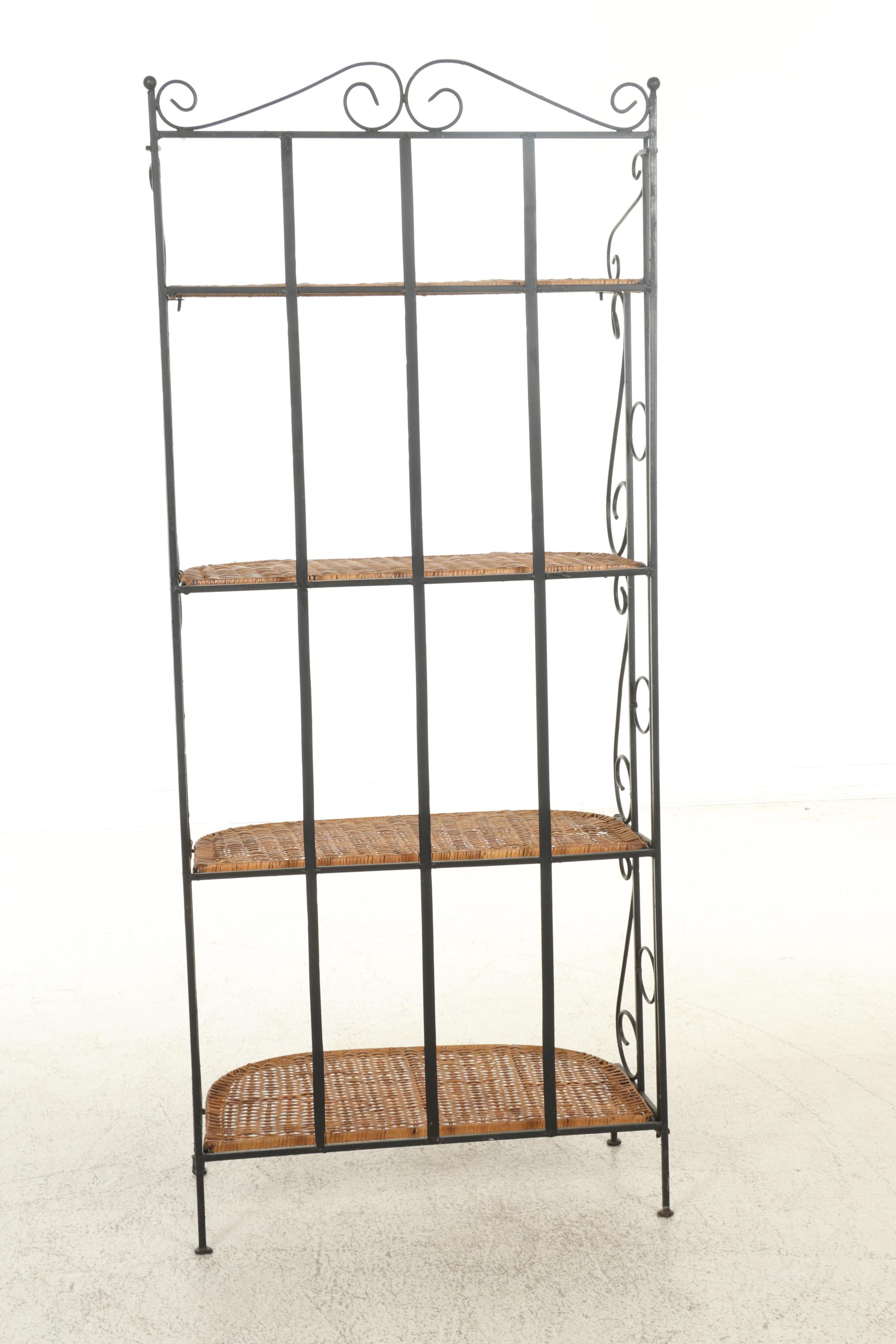 Wrought Iron Baker's Rack With Wicker Shelves