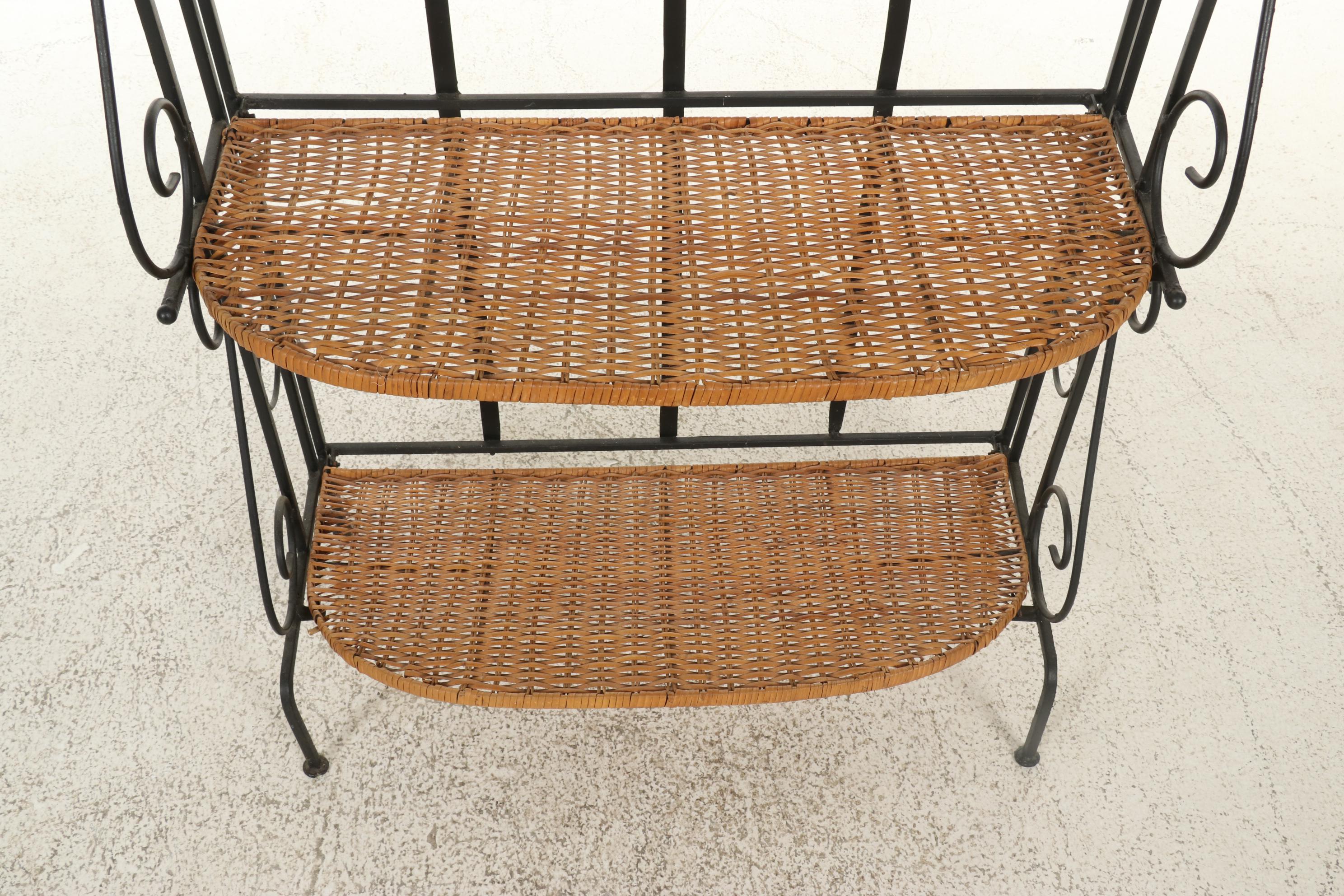 Wrought Iron Baker's Rack With Wicker Shelves