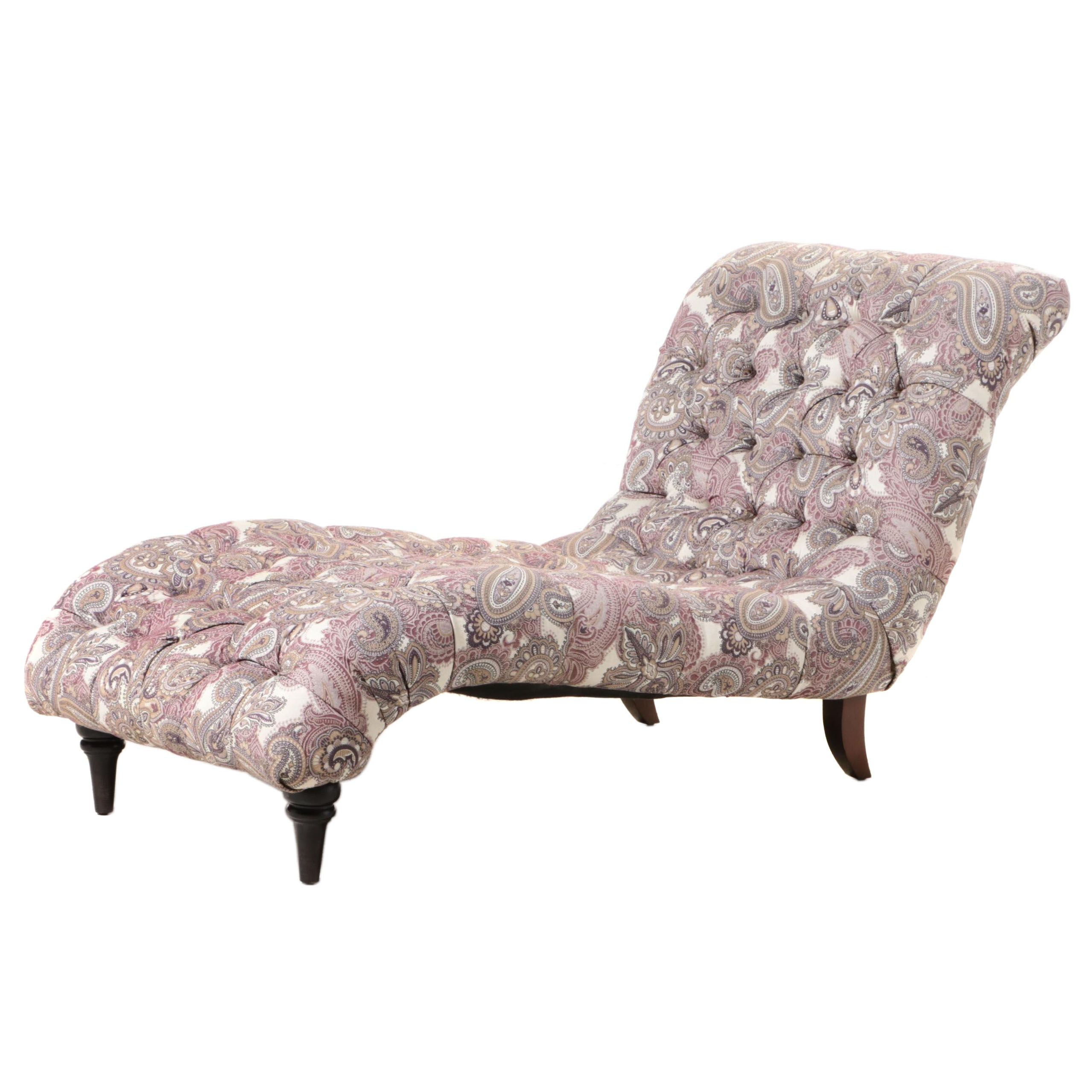 Victorian Style Paisley and Button-Tufted Contoured Chaise Lounge