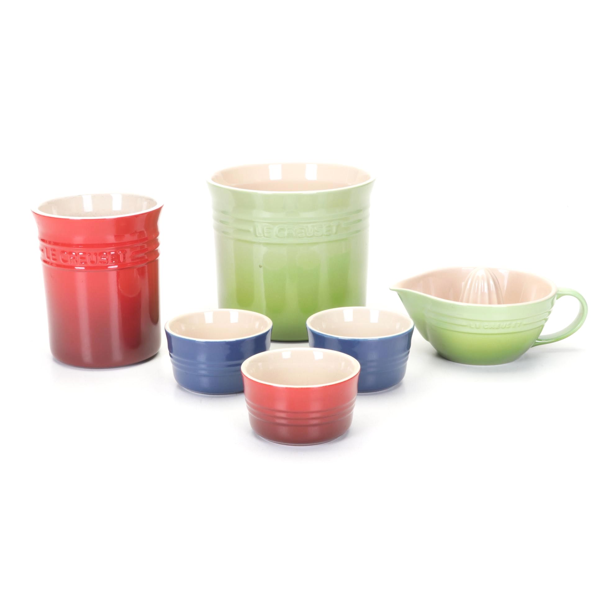 Le Creuset Stoneware Utensil Crocks with Ramekins and Jucier