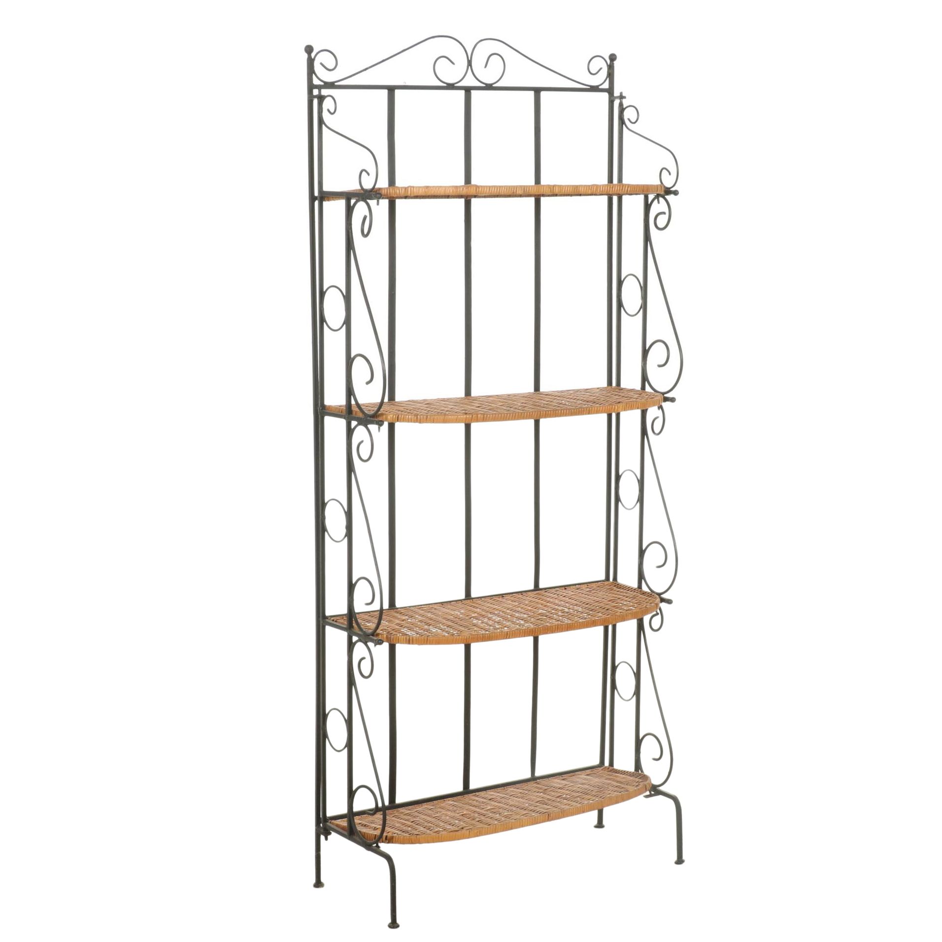 Wrought Iron Baker's Rack With Wicker Shelves