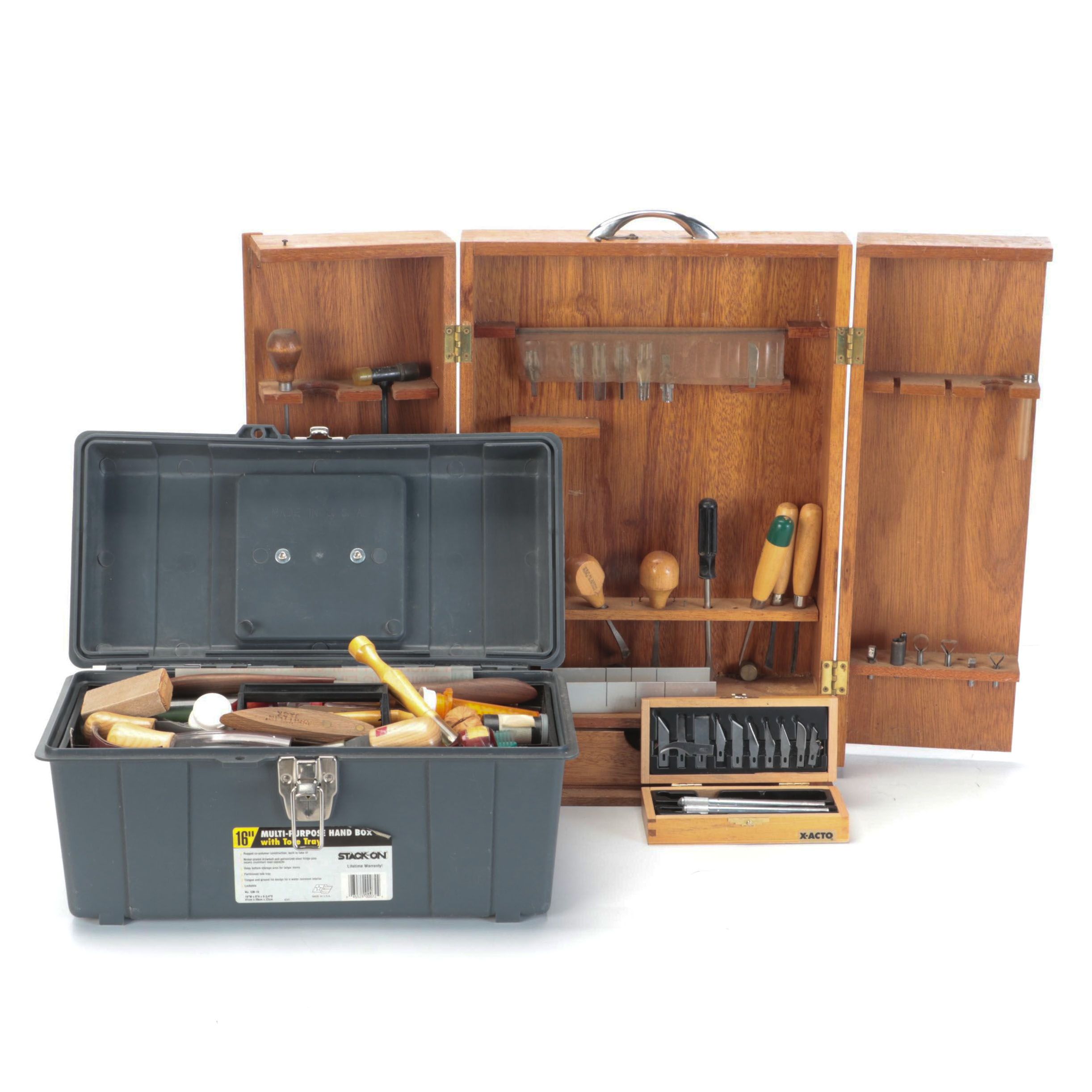 X-ACTO Wooden Tool Chest with Chisels, Other Woodworking Tools