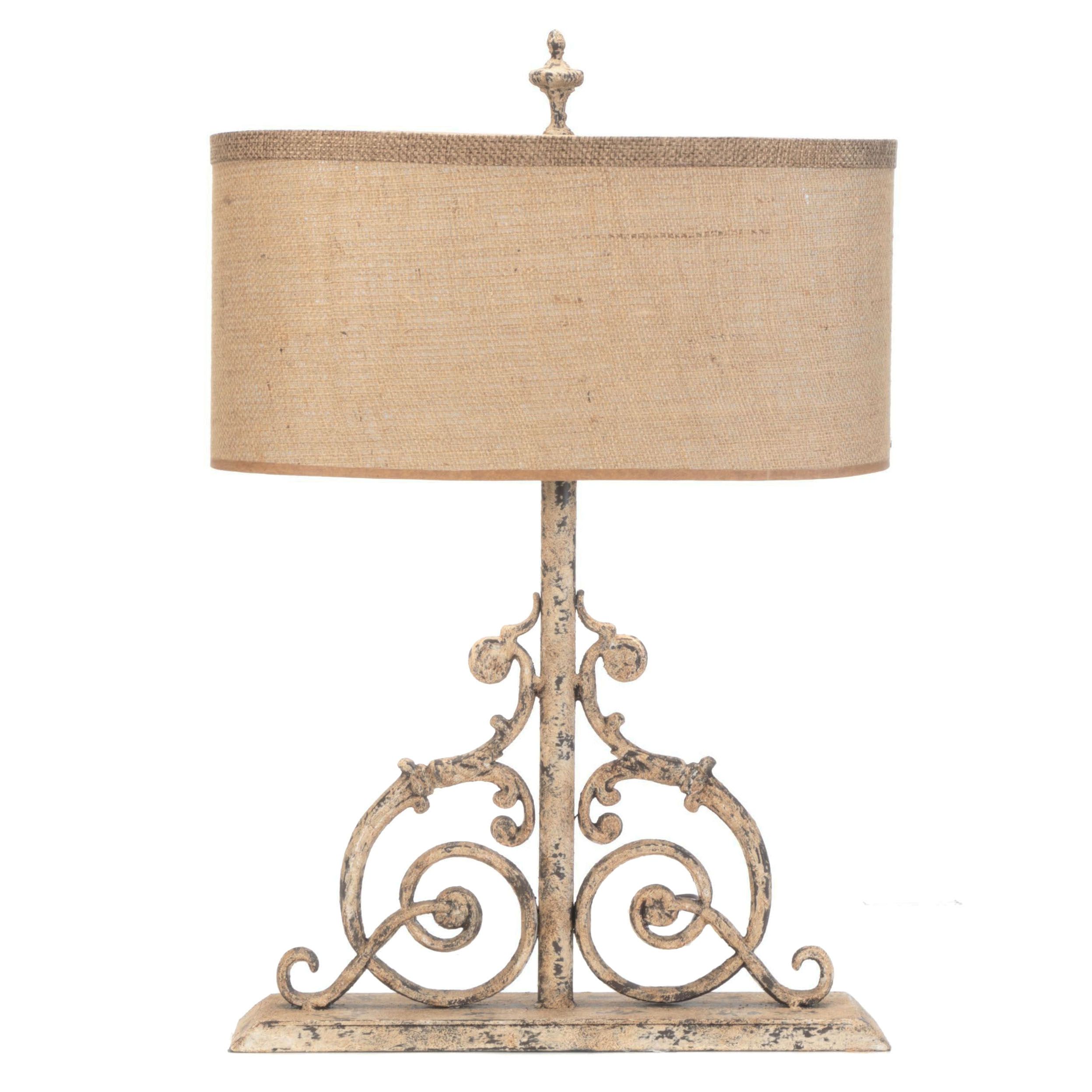 Scrollwork Table Lamp with Contemporary Zebra Print and Linen Shade