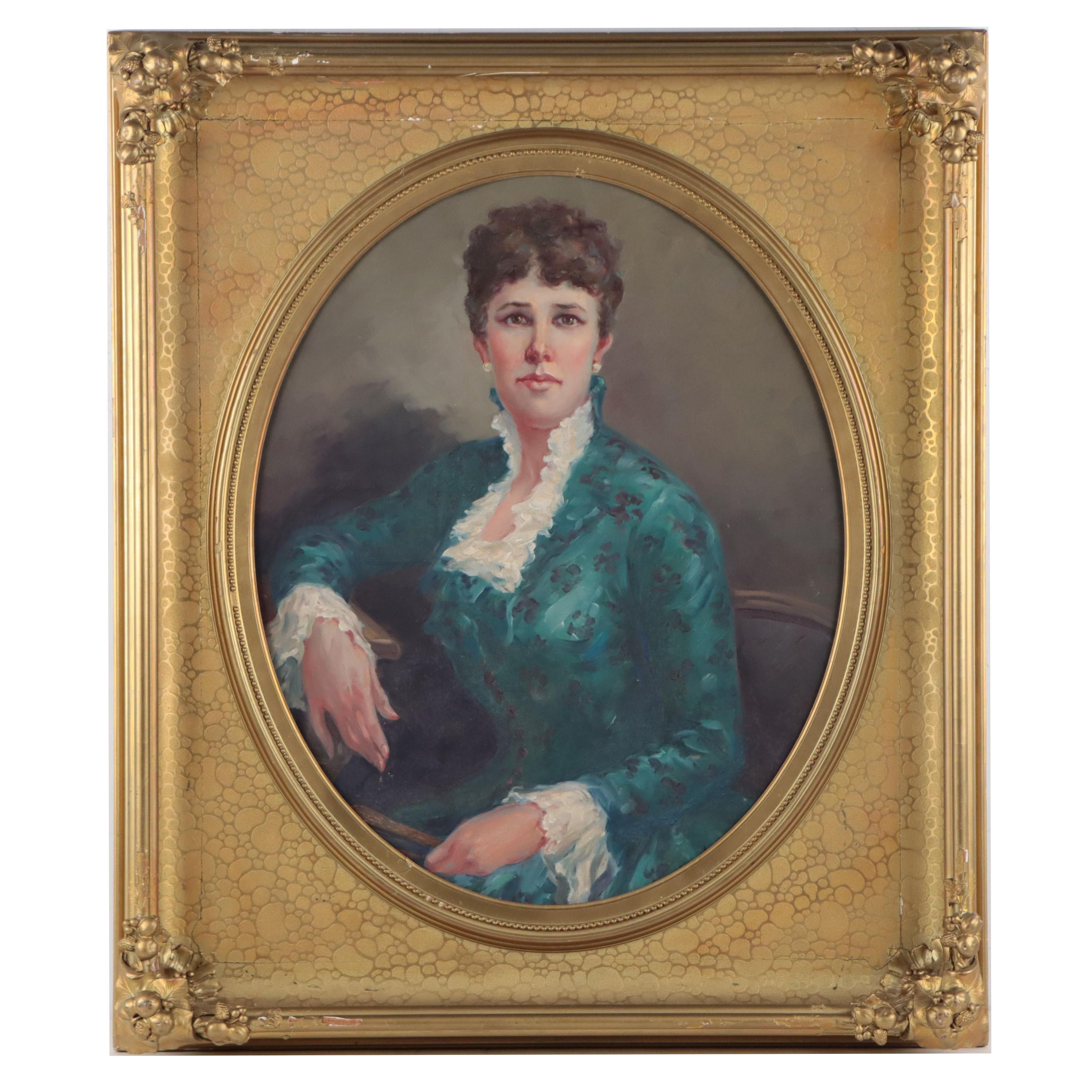 Portrait Oil Painting in Antique Cast Gesso Frame