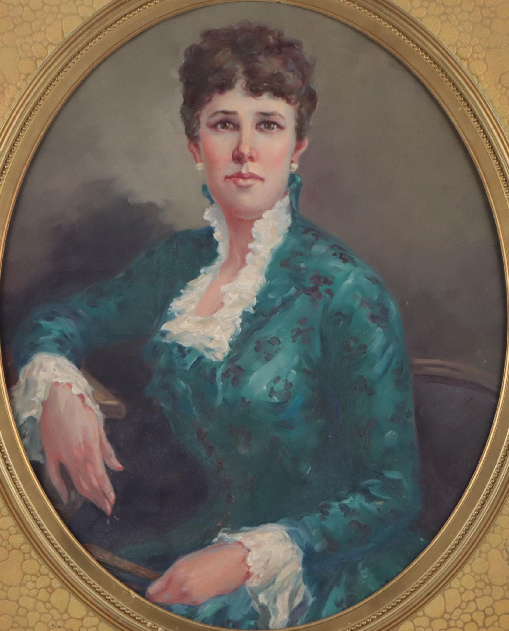 Portrait Oil Painting in Antique Cast Gesso Frame