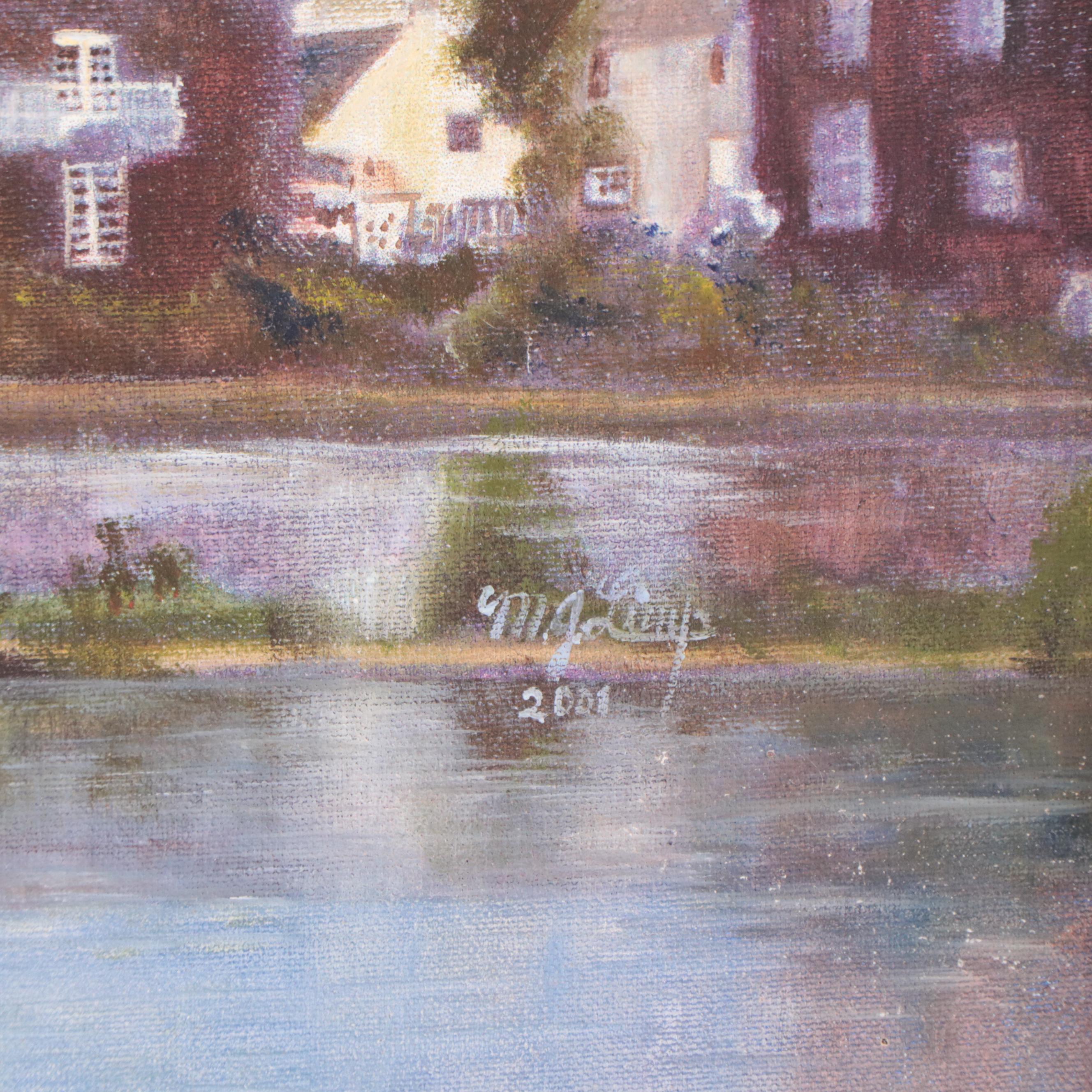 Mary Jo Limp Landscape Oil Painting of a River Town, 2001