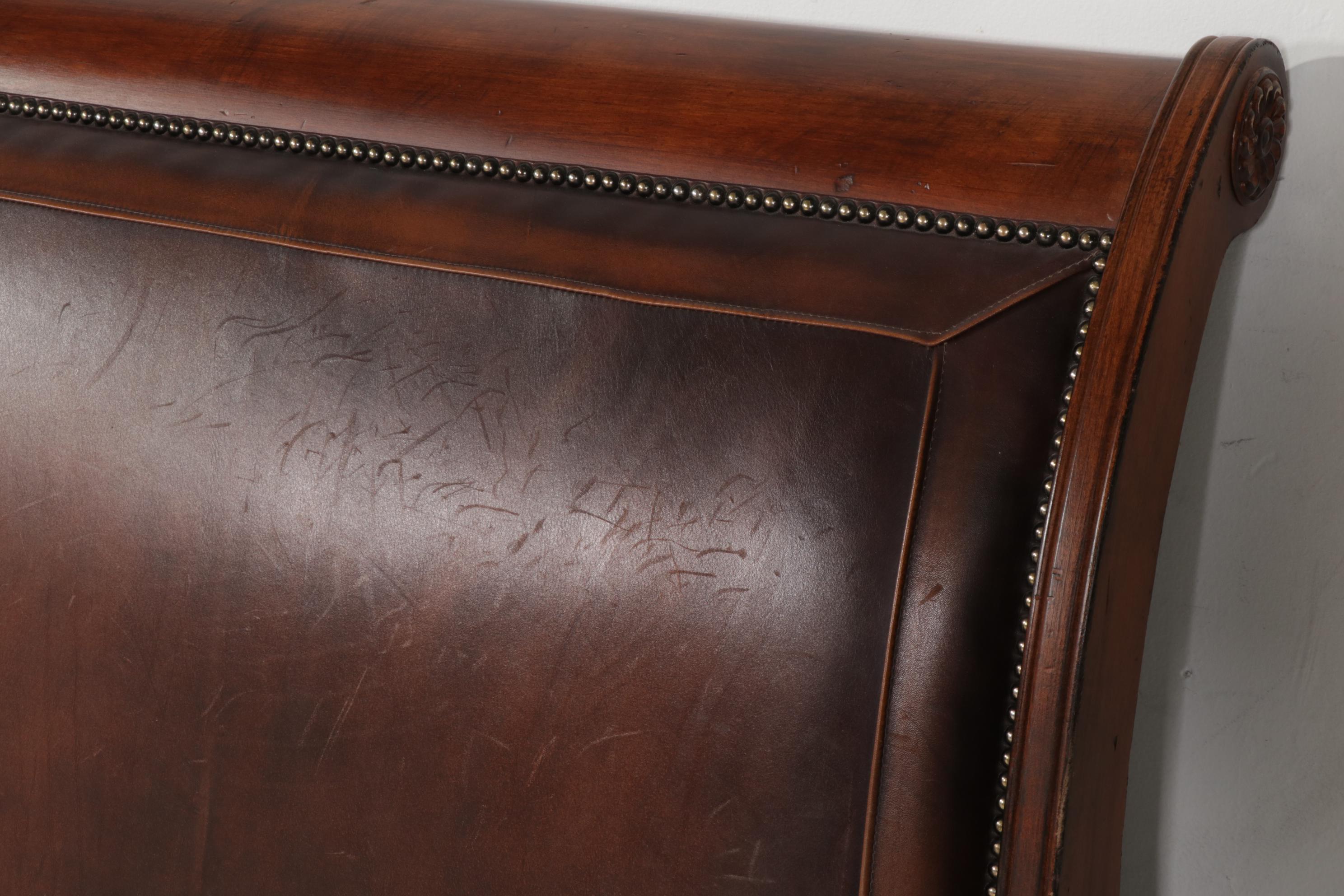 Harden Bonded Leather and Wood King Sleigh Bed Frame