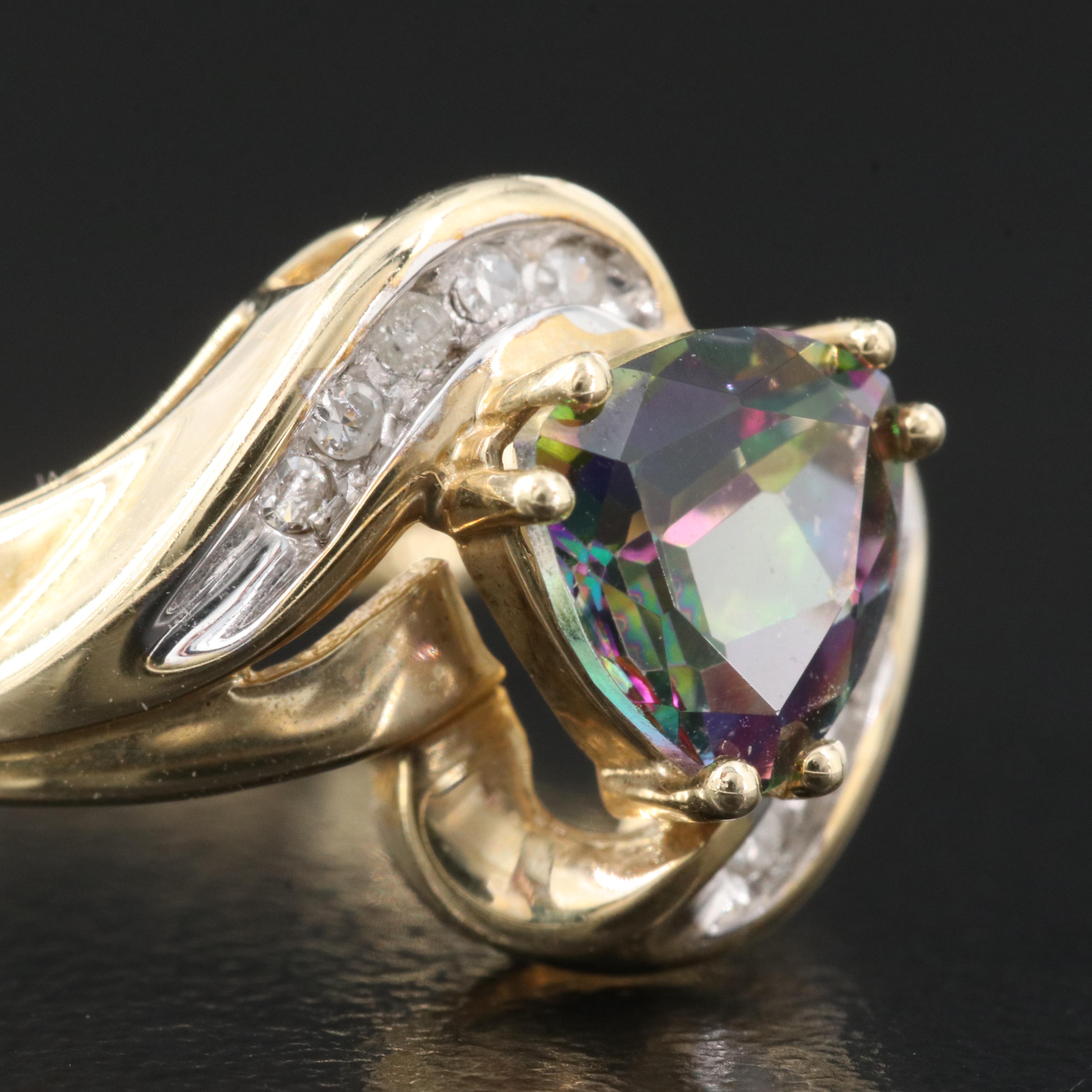 10K Mystic Topaz and Diamond Ring
