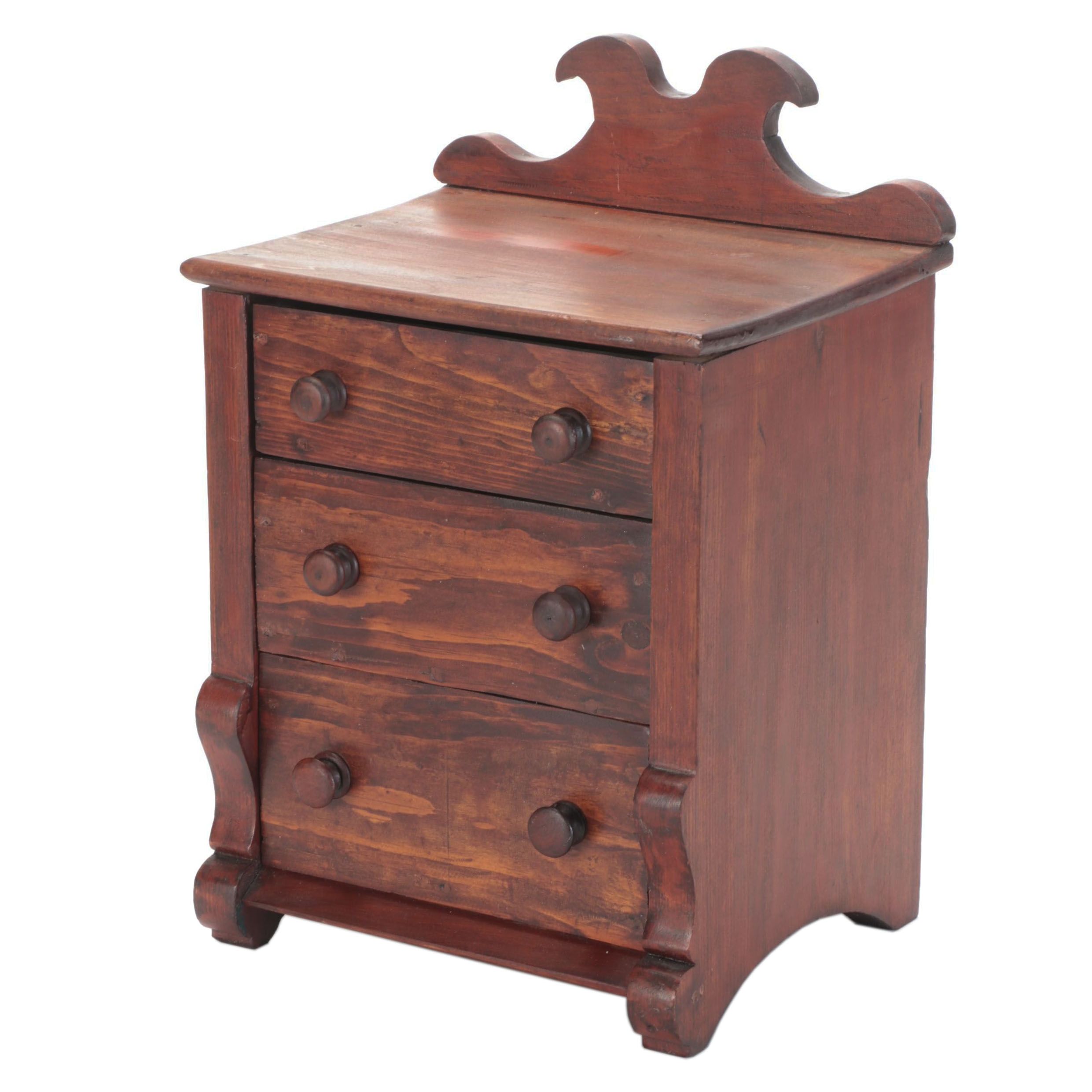 Victorian Miniature Pine Three-Drawer Chest, 19th Century
