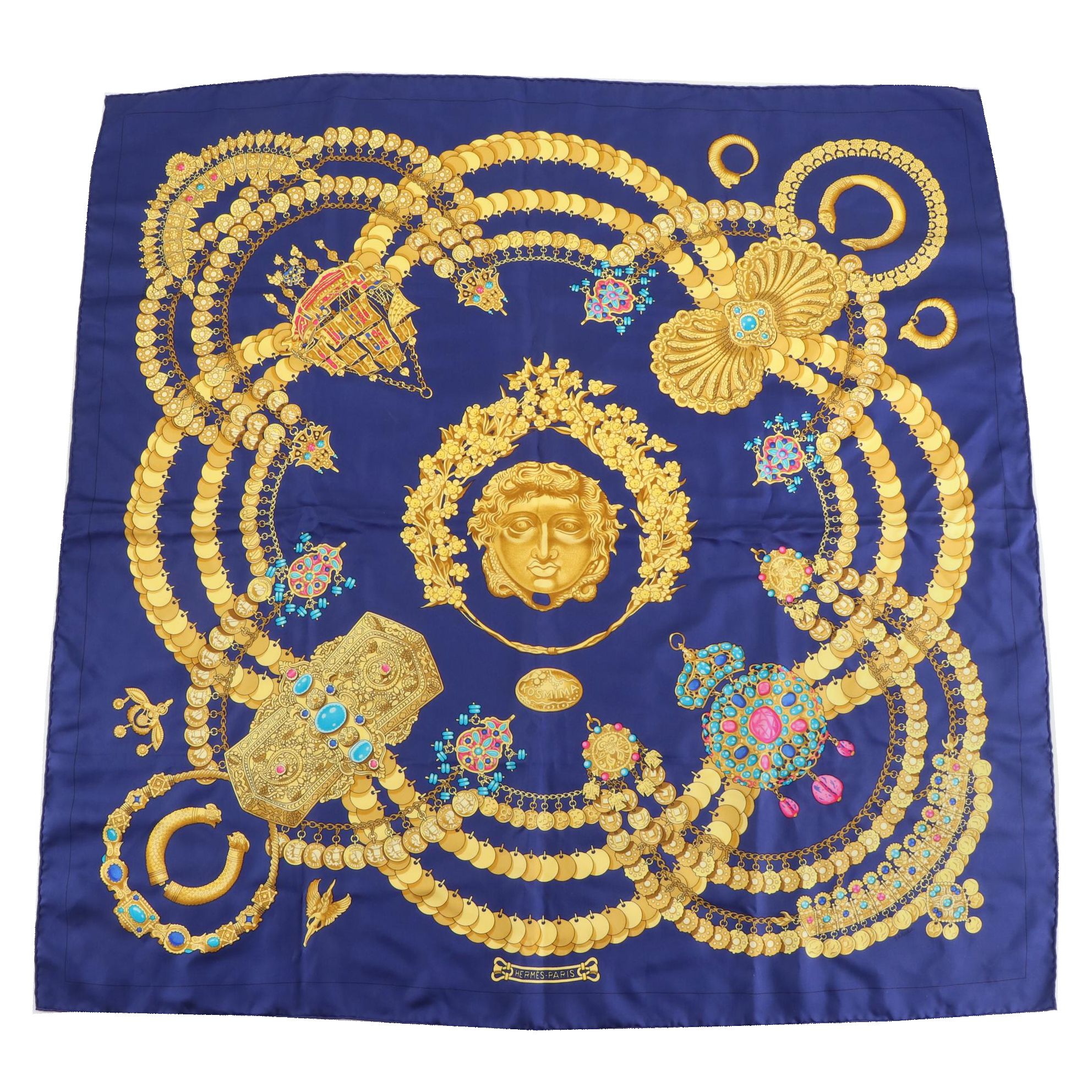 Hermès "Kosmima" Silk Twill Scarf 90 with Box