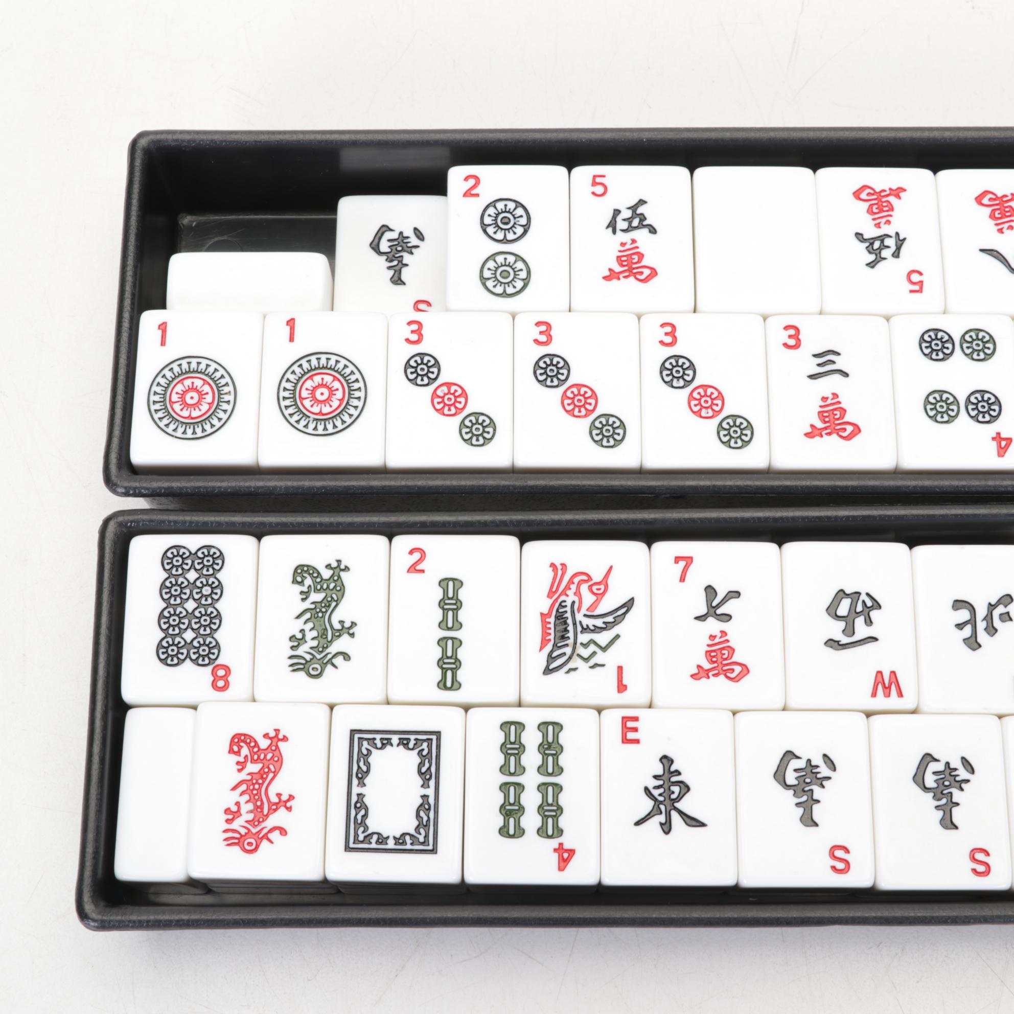 Chinese Style Mahjong Set with Faux Alligator Leather Case